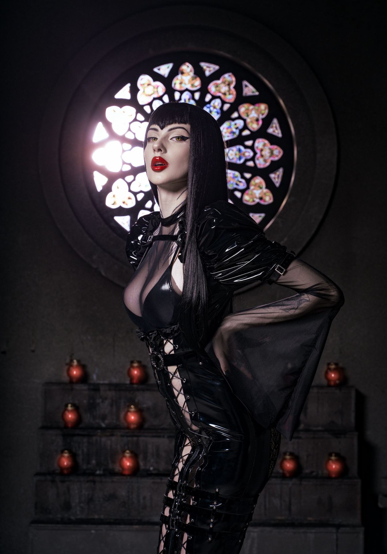 People 1341x1920 Alin Ma women model cosplay vampires dress black dress latex women indoors