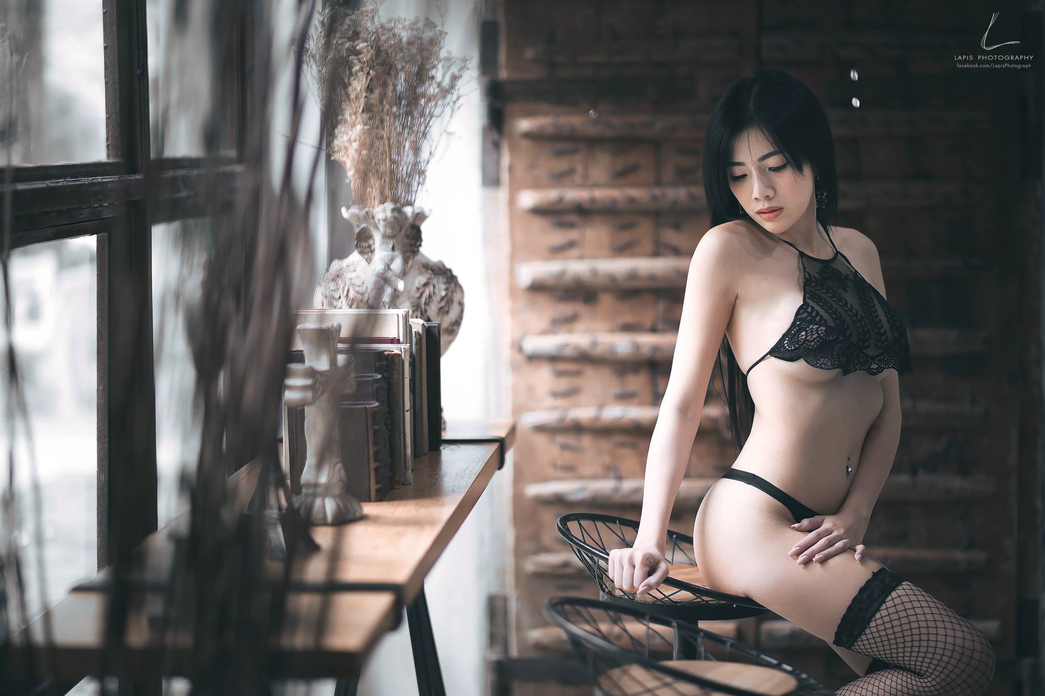 People 2048x1365 Utjima Thongchan Asian Thailand model model black lingerie LAPIS Photography women