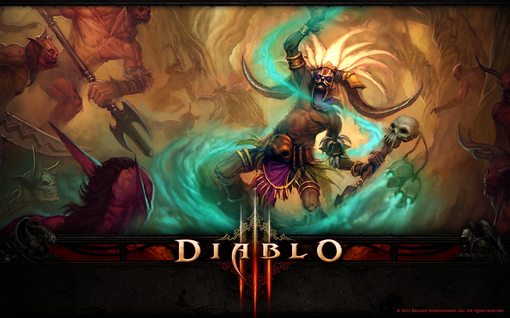 General 1680x1050 Blizzard Entertainment Diablo Diablo III Witch Doctor (character) video games skull warrior PC gaming 2011 (Year)