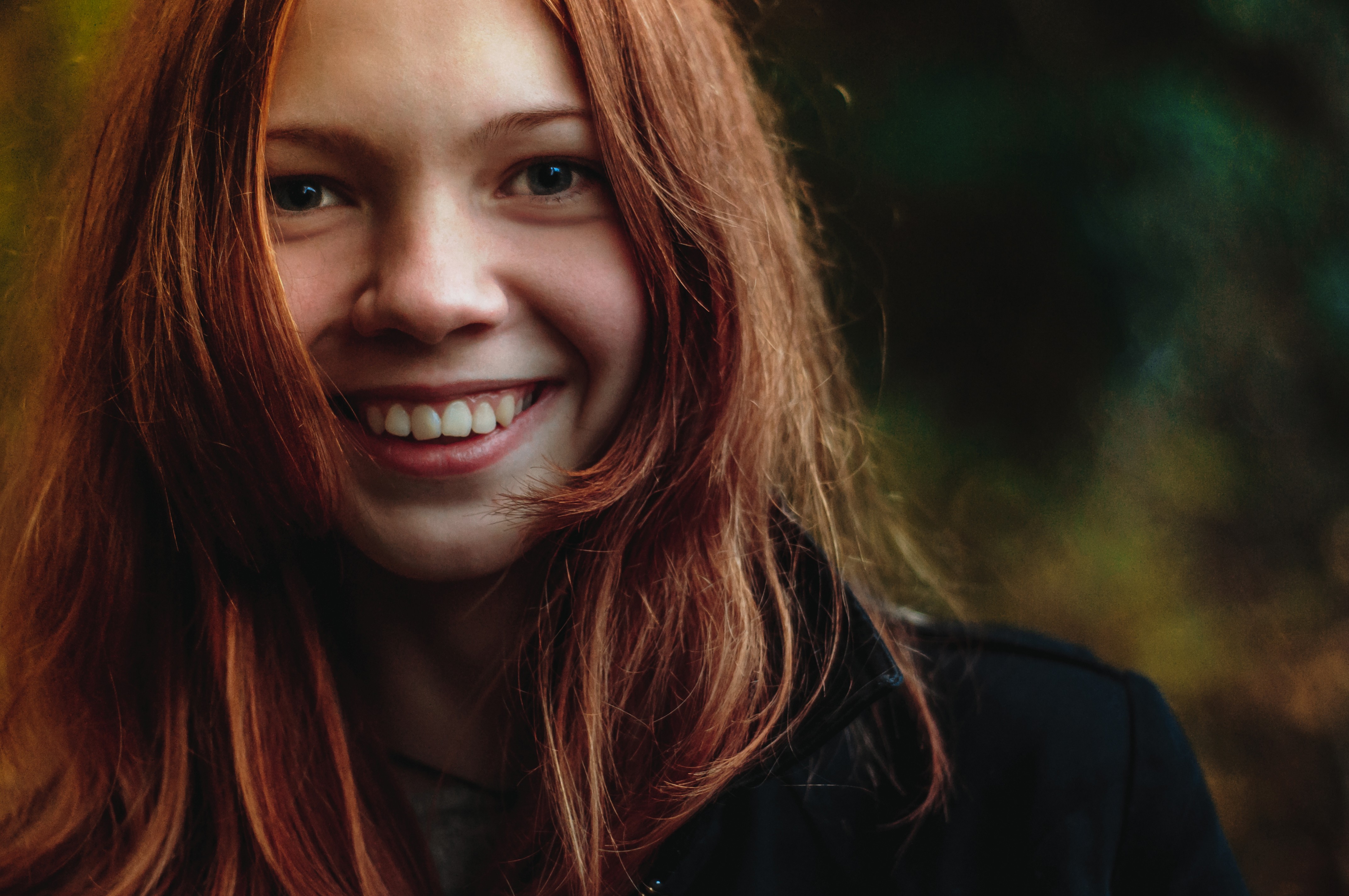 People 4288x2848 Mo momorozov smiling depth of field redhead face looking at viewer women model teeth