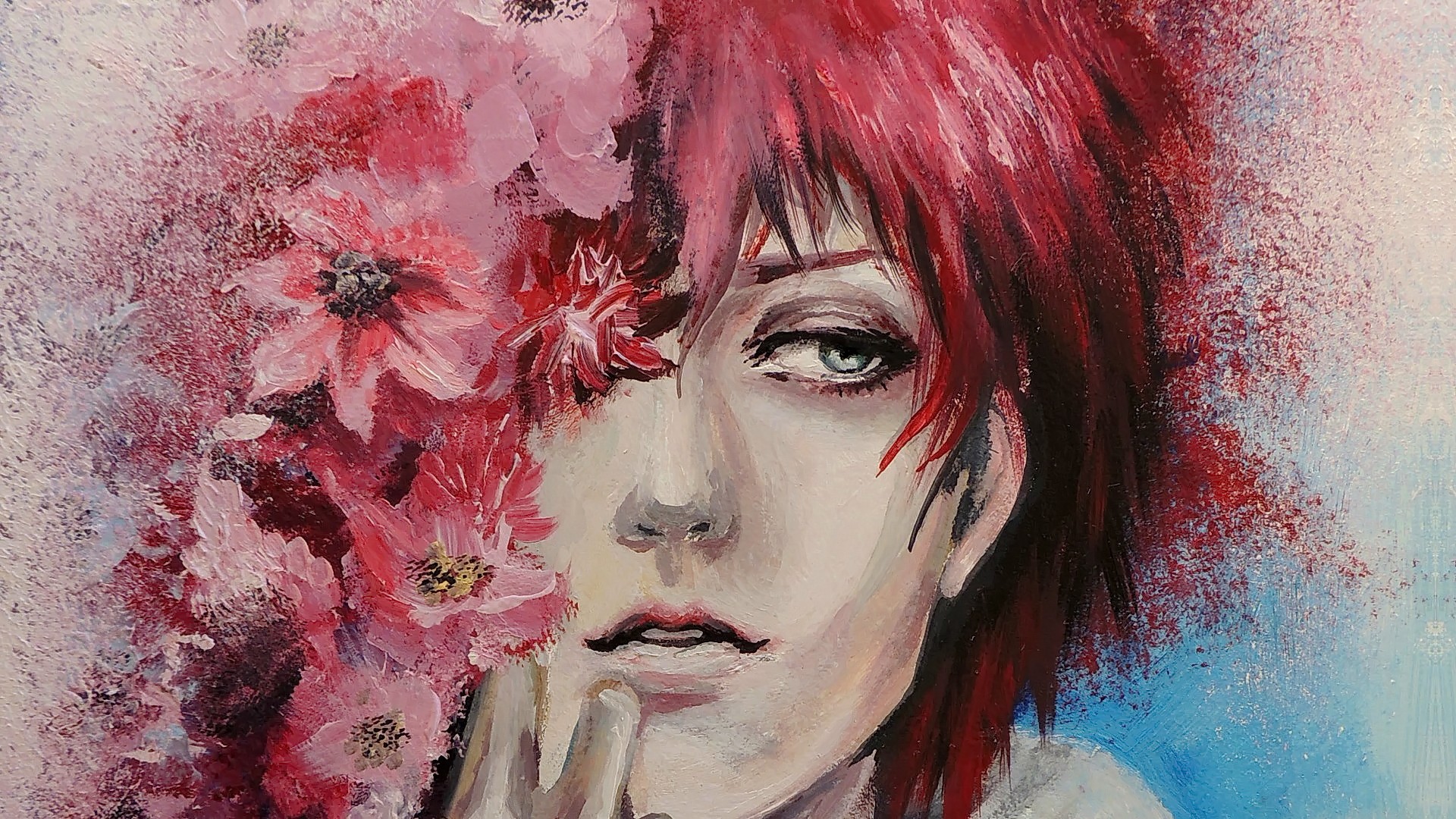 Anime 1920x1080 anime Sasori Naruto Shippuuden flowers Akatsuki face plants redhead closeup portrait