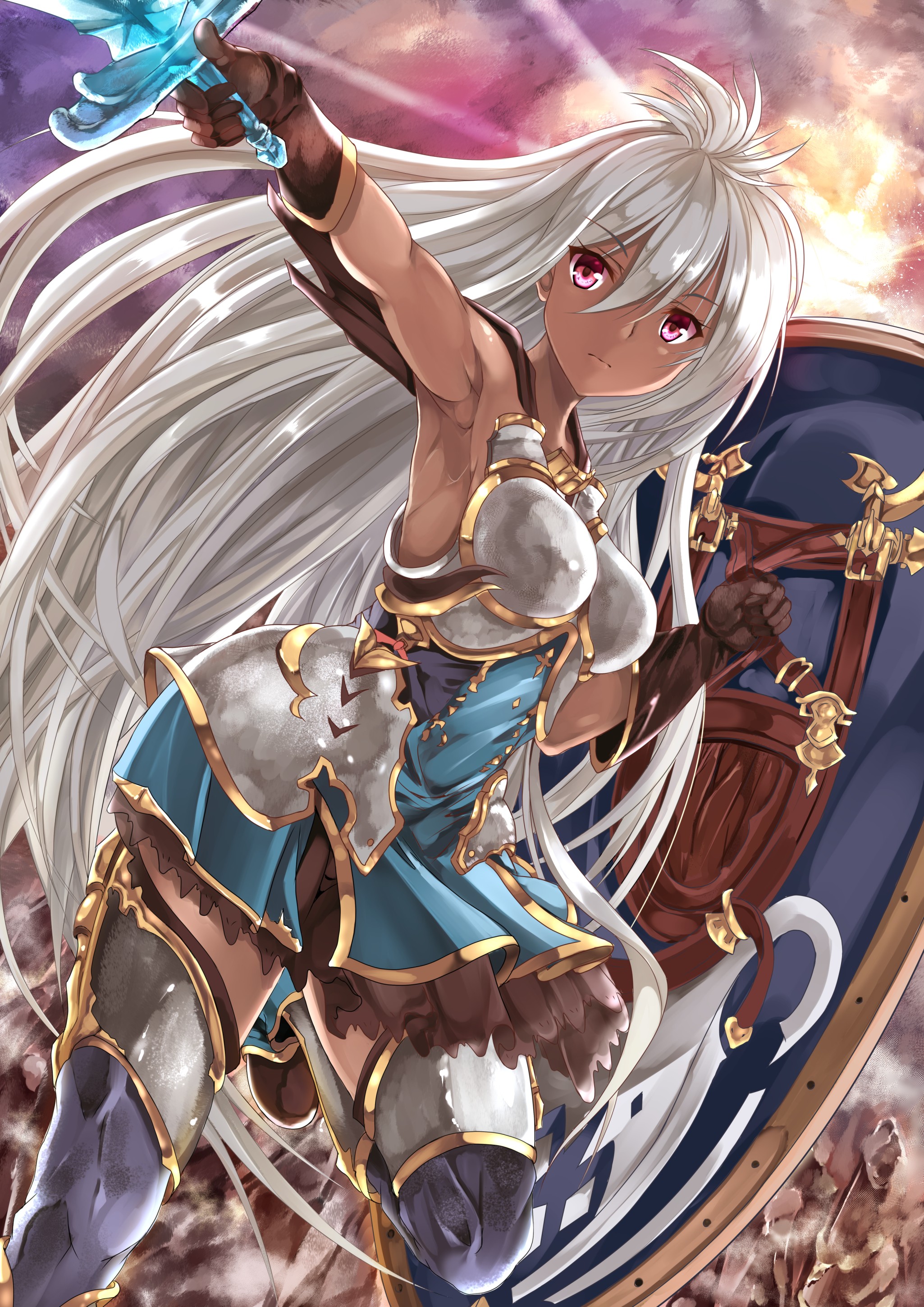 Anime 2050x2900 anime anime girls Granblue Fantasy armor sword weapon long hair white hair Pixiv fantasy art fantasy girl women with swords