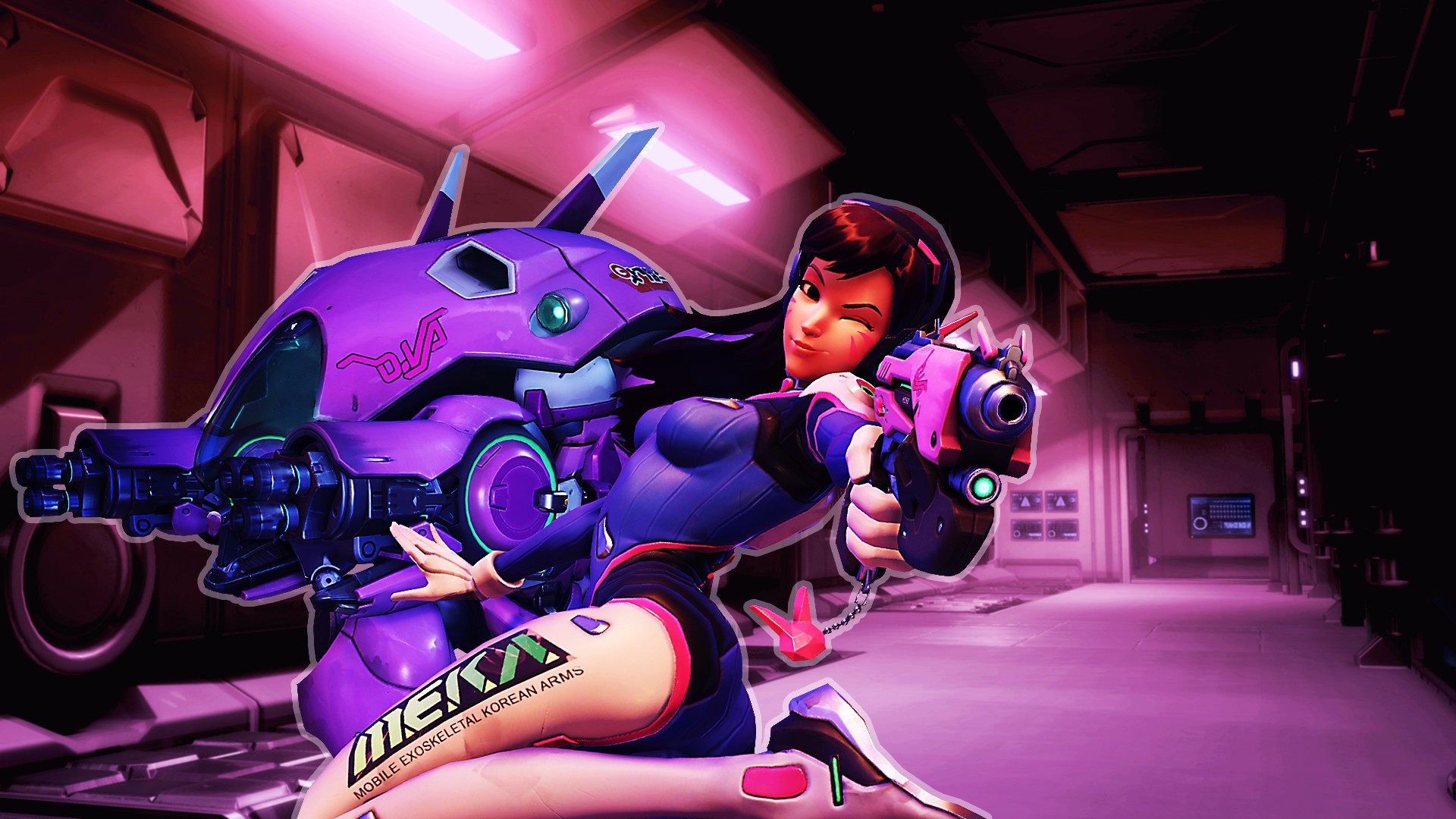 General 1920x1080 Blizzard Entertainment Overwatch video games livewirehd (Author) D.Va (Overwatch) girls with guns video game girls PC gaming aiming one eye closed thighs