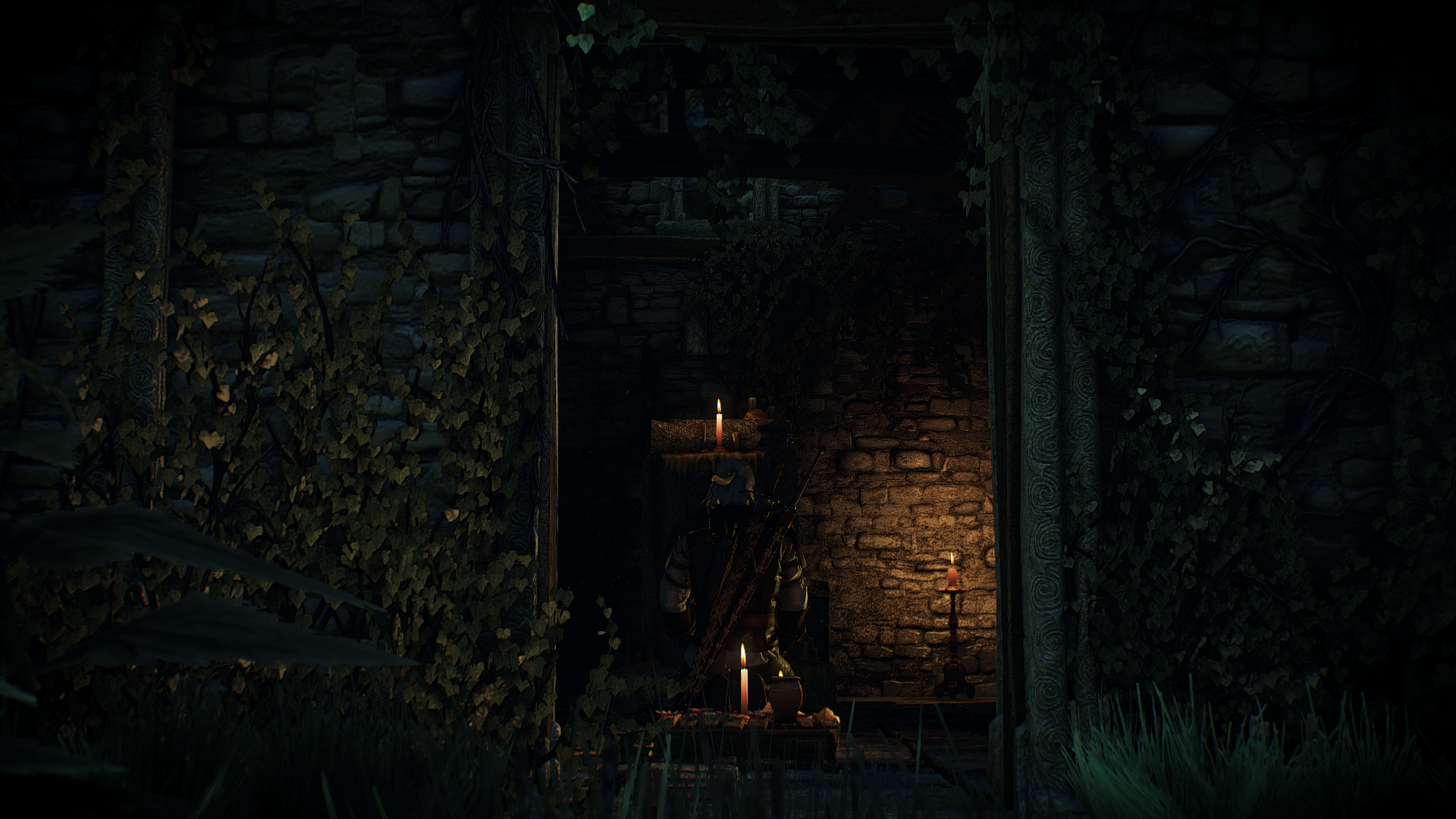 General 1920x1080 The Witcher 3: Wild Hunt video games Geralt of Rivia candles ivy PC gaming screen shot