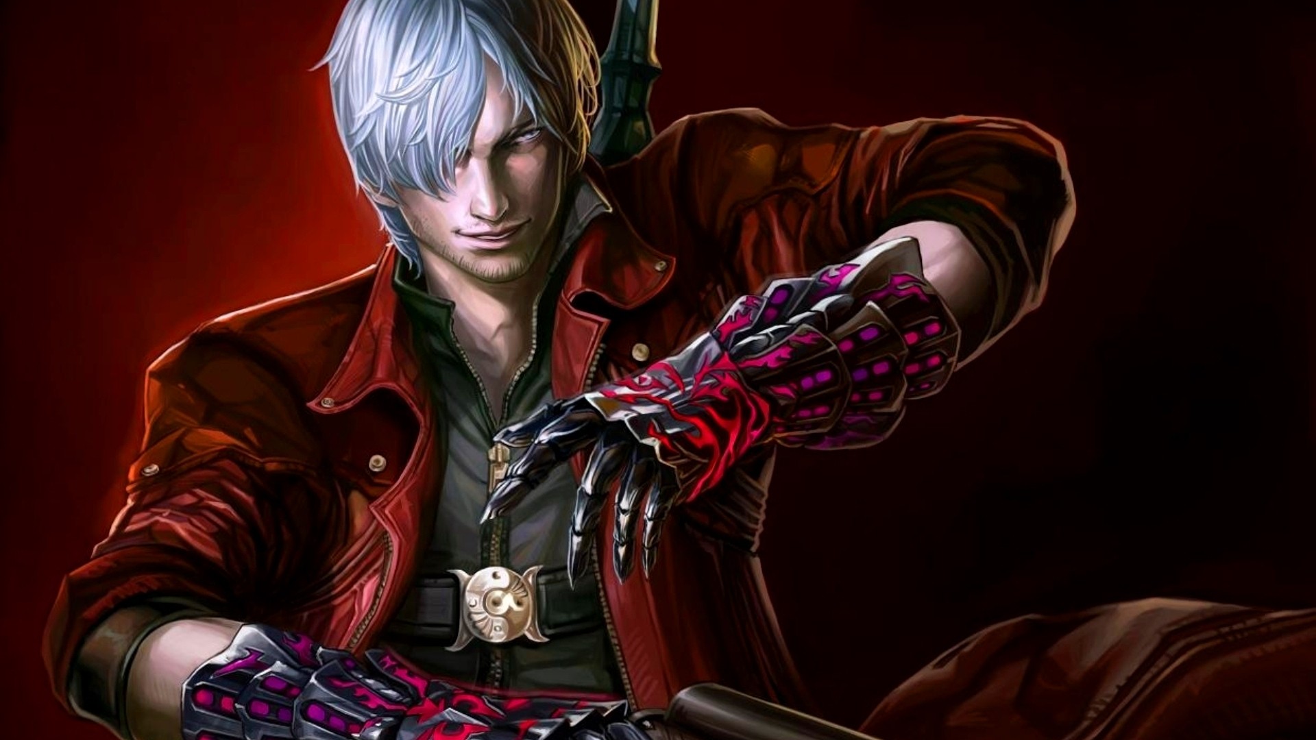 General 1920x1080 DmC: Devil May Cry Devil May Cry 4 video games video game men video game characters red background hair over one eye