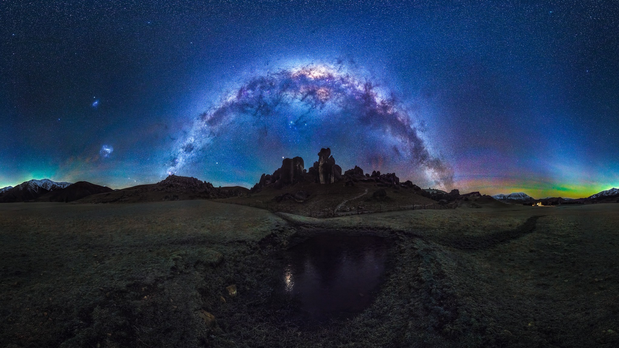 General 2048x1152 New Zealand atmosphere Milky Way night sky night sky panorama long exposure landscape nature stars