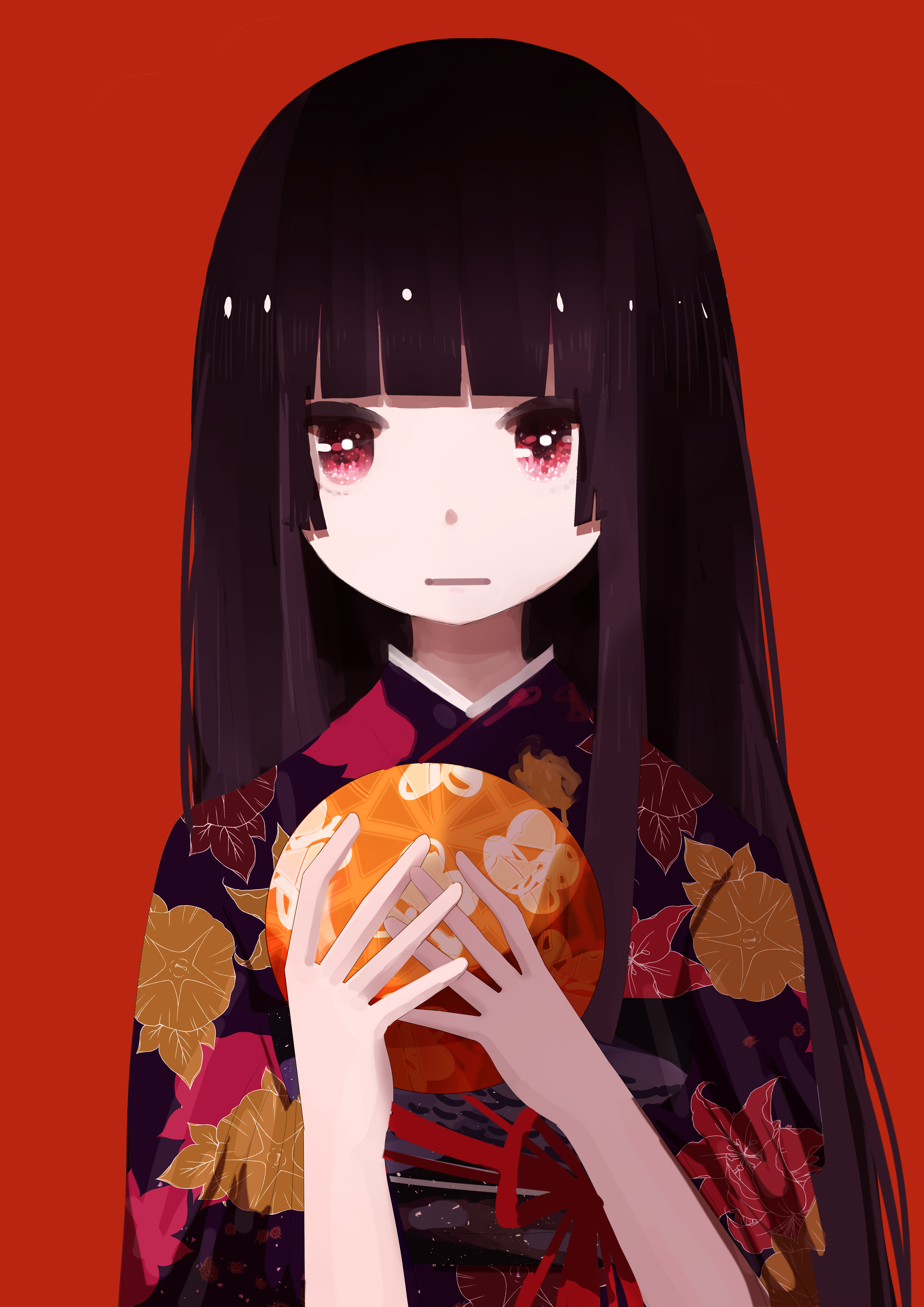 Anime 4600x6506 Jigoku Shoujo anime girls Enma Ai anime red background simple background Pixiv looking at viewer