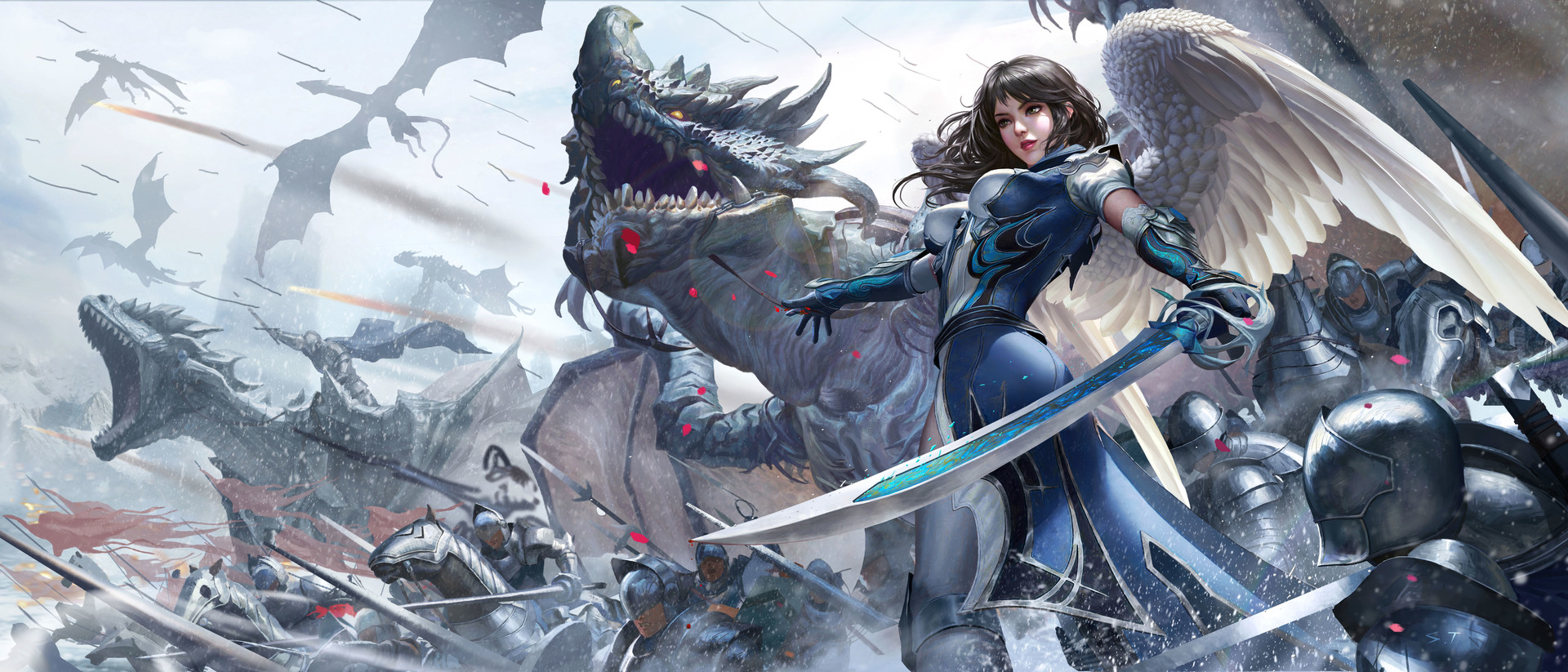 Anime 1920x823 fantasy art magic warrior sword dragon