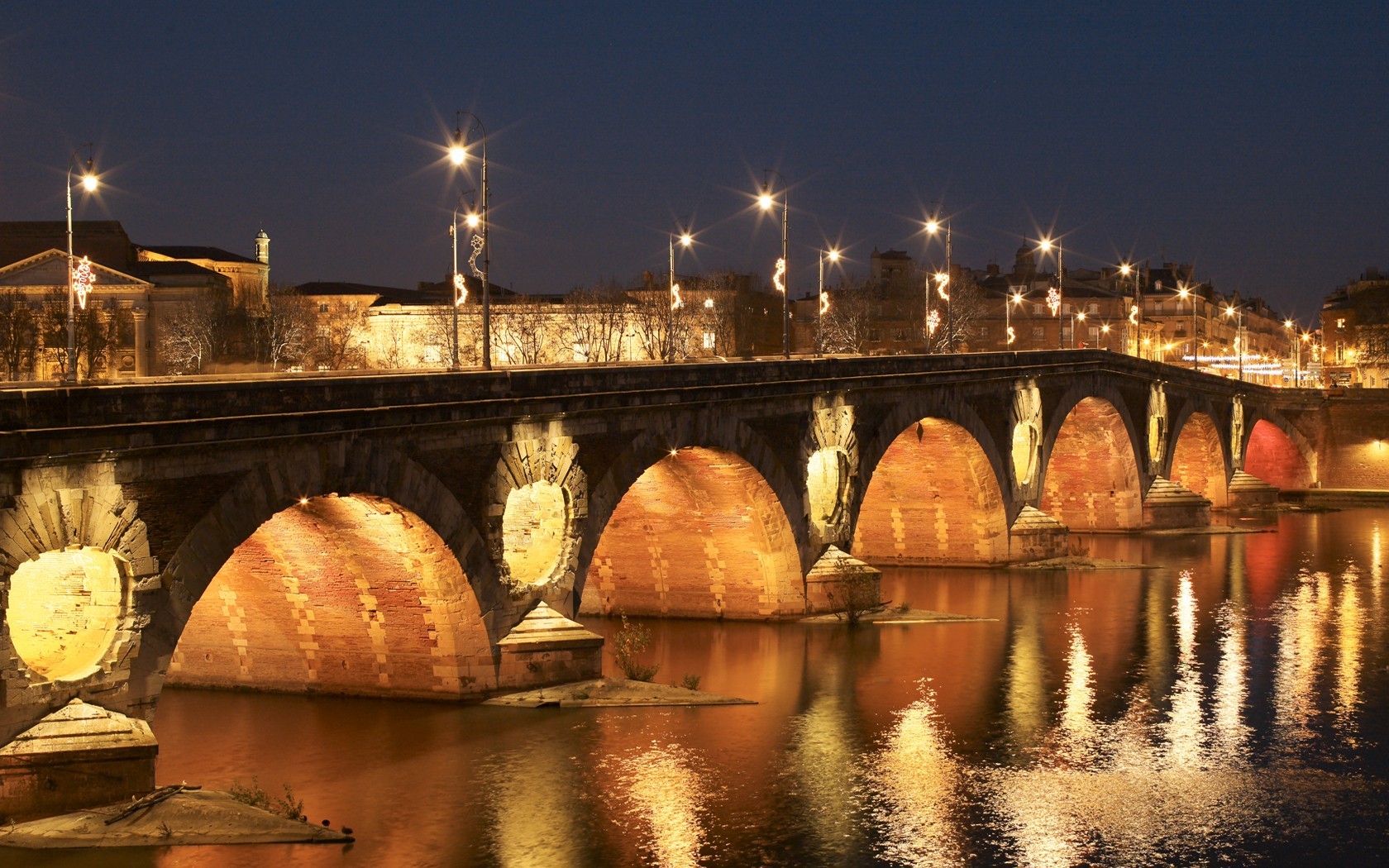 General 1680x1050 Toulouse Pont-Neuf Garonne France bridge night orange