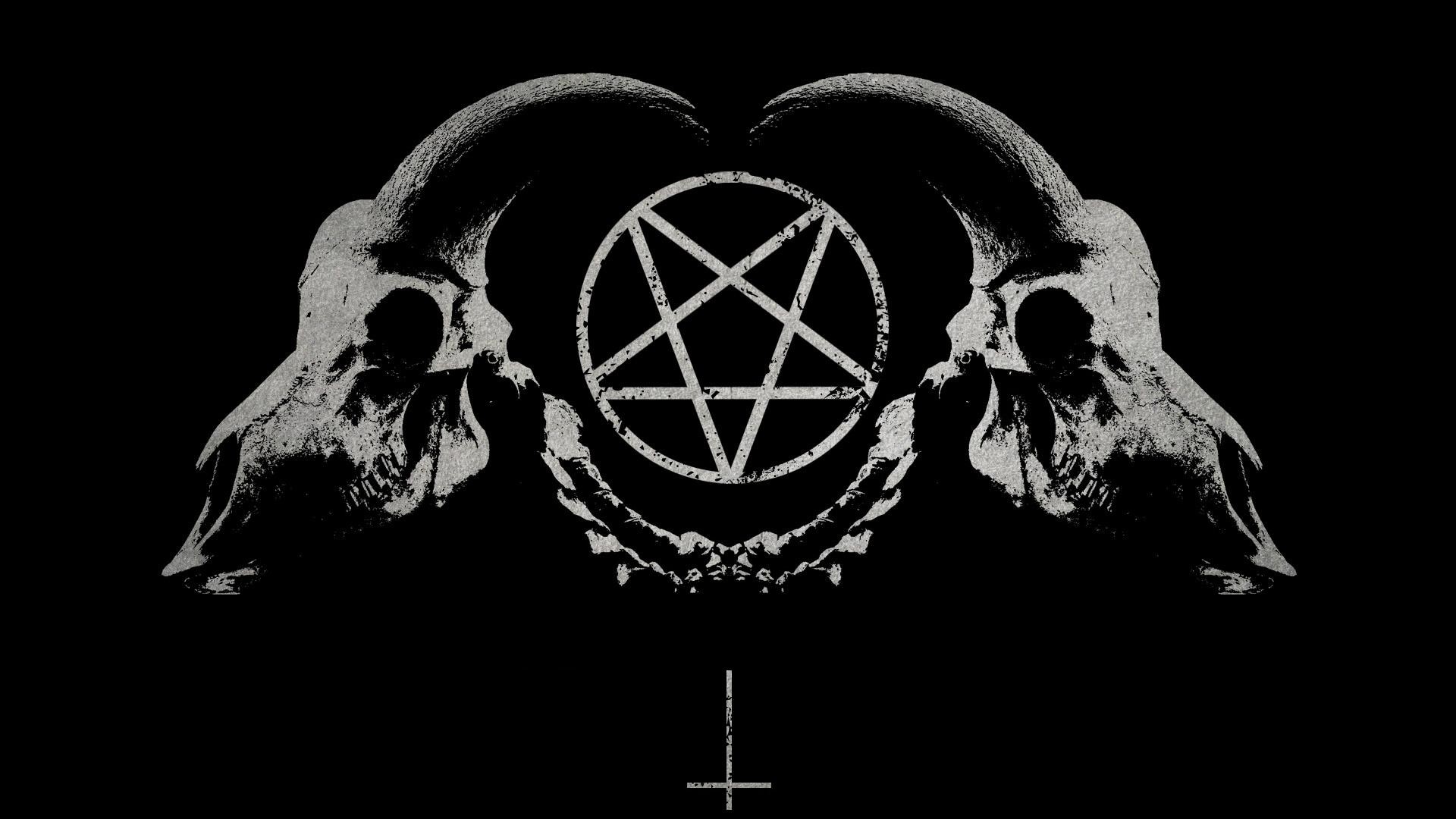 General 1920x1080 skull Satan pentagram demon satanic inverted pentagram goats inverted cross black background simple background