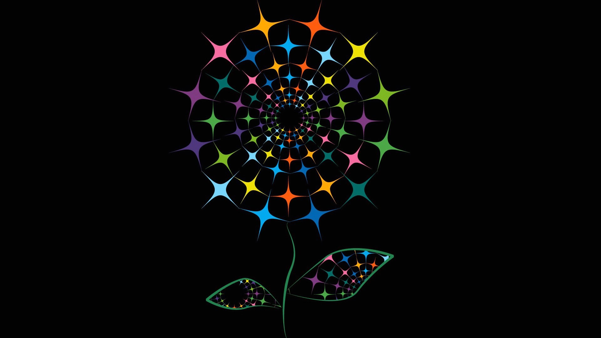 General 1920x1080 black background digital art minimalism flowers fractal abstract colorful leaves