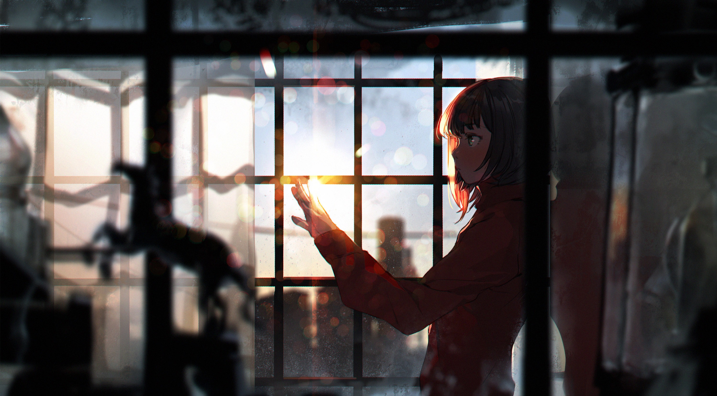 Anime 3000x1655 anime anime girls artwork window face profile women indoors indoors sunlight Pixiv