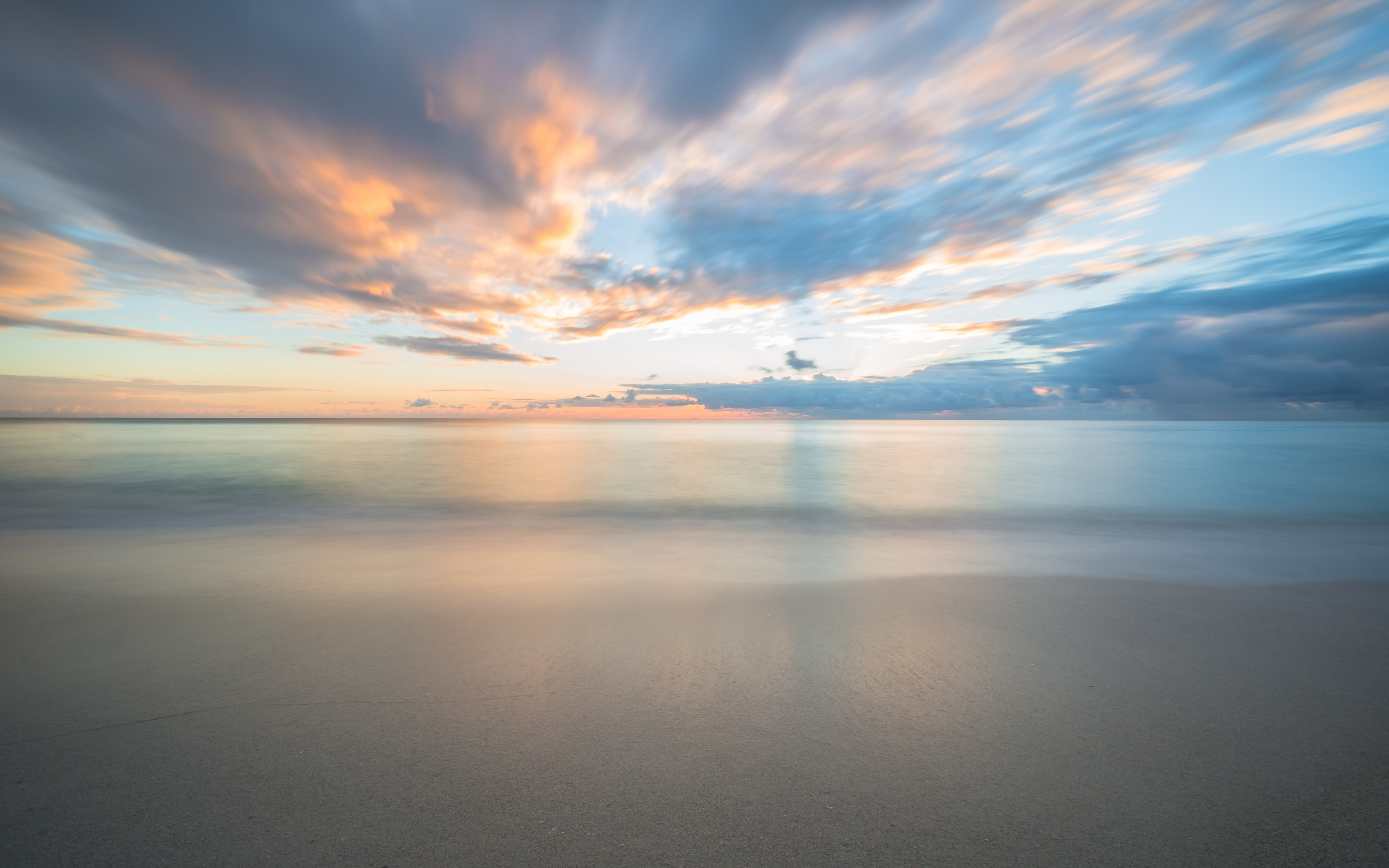 General 3840x2400 landscape sand sunset horizon sea calm beach clouds calm waters