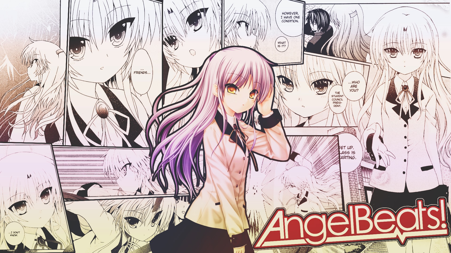 Anime 1920x1080 Angel Beats! anime girls Tachibana Kanade anime purple hair yellow eyes standing looking at viewer