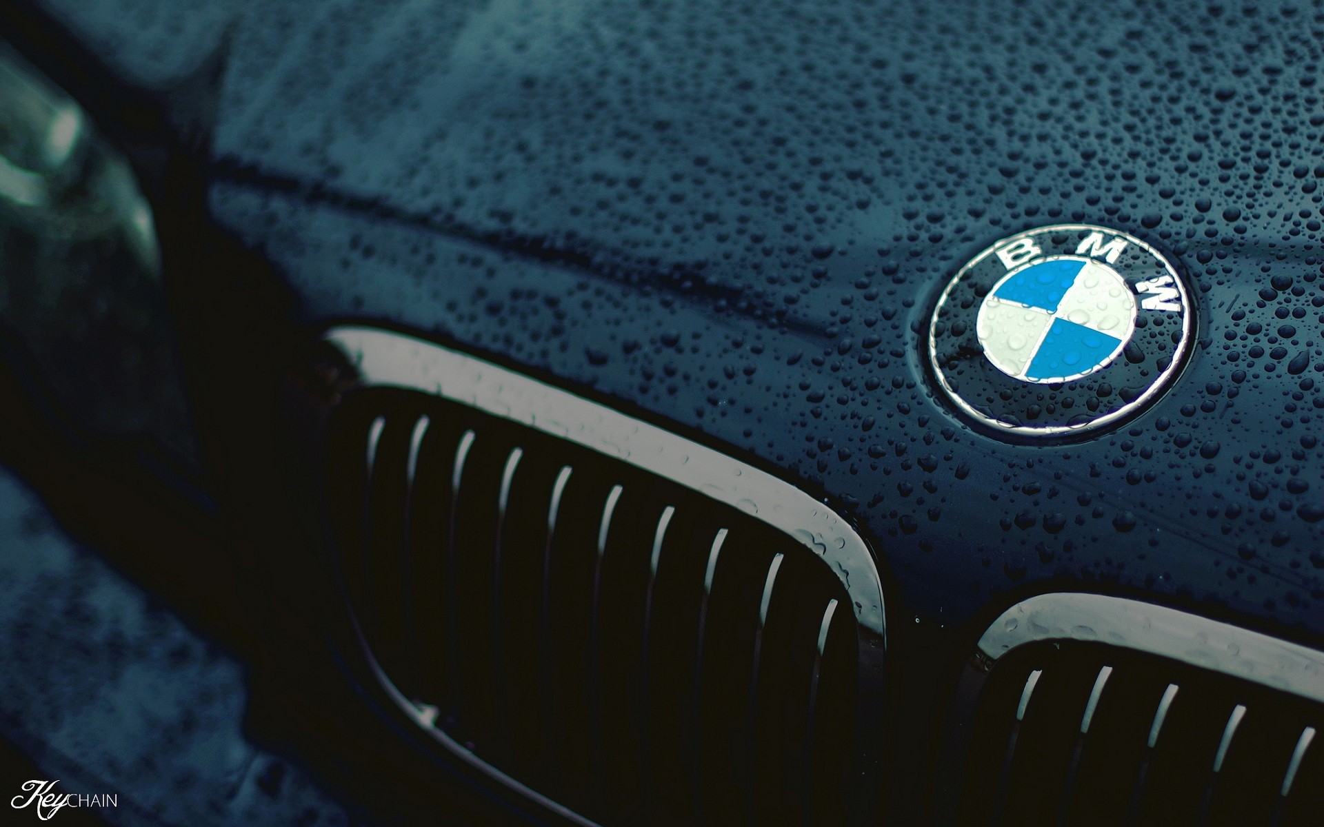 General 1920x1200 car BMW closeup logo black water drops wet cyan macro BMW E46 BMW 3 Series