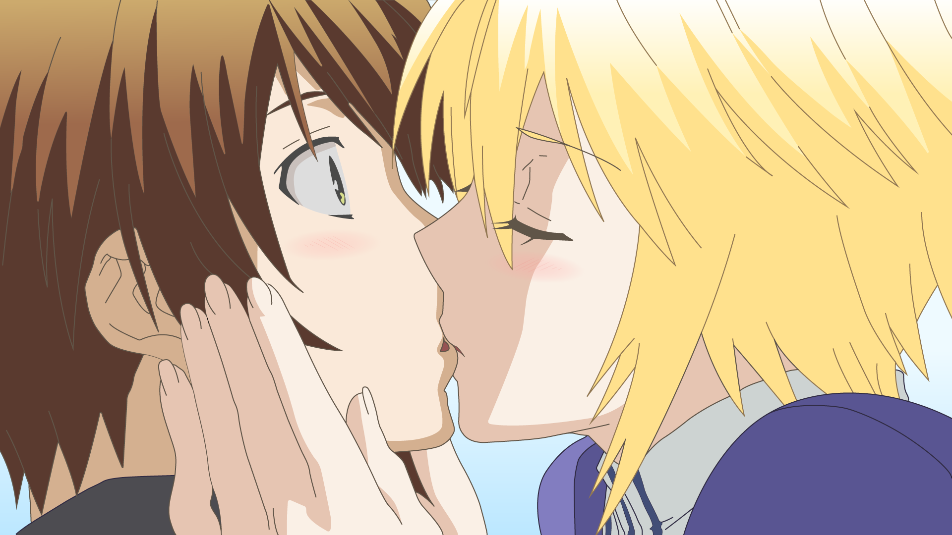 closed eyes, blonde, Sekirei, kissing, anime girls, anime, anime boys |  1920x1080 Wallpaper 