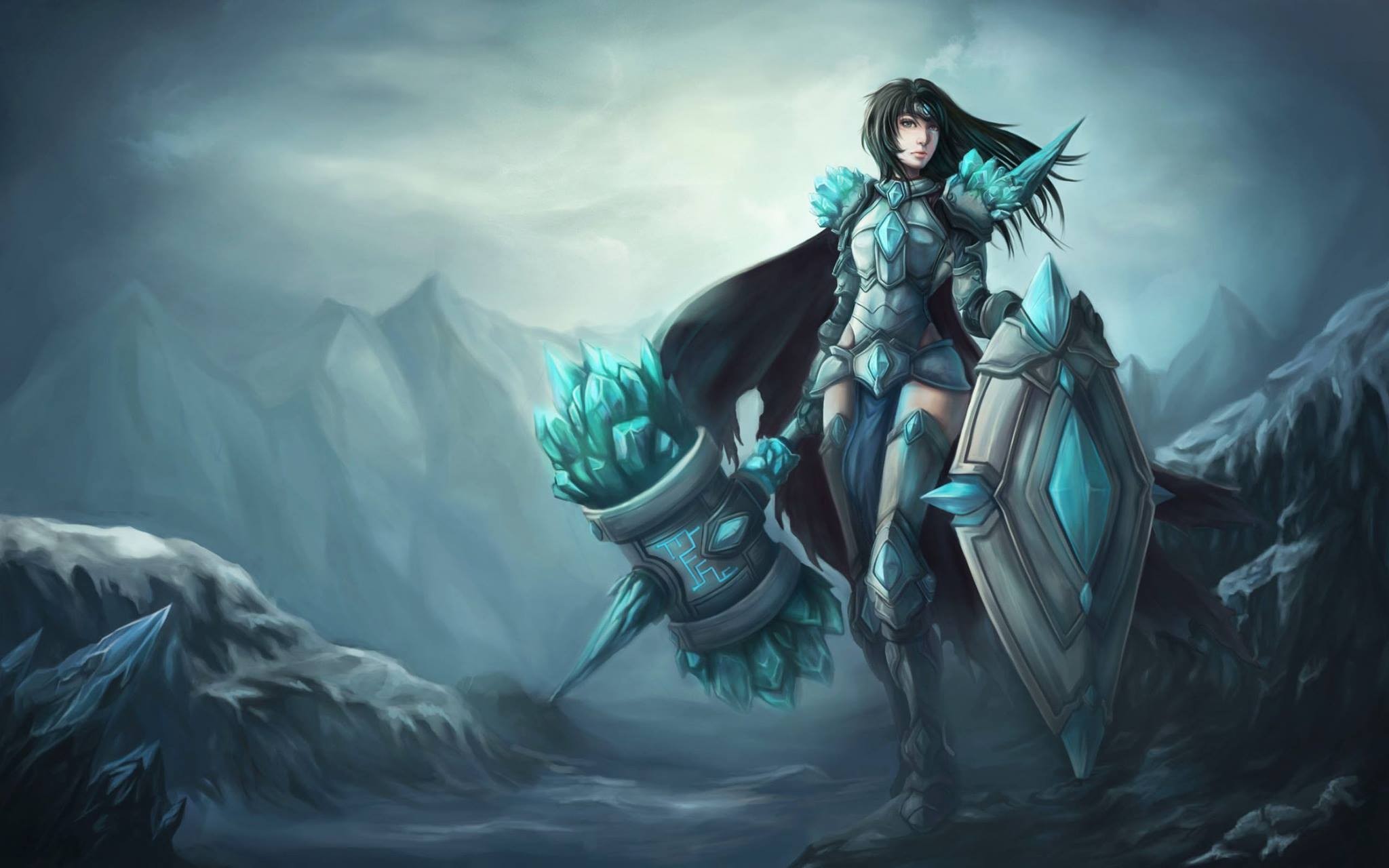 Anime 2048x1280 warrior Taric (League of Legends) artwork fantasy art cyan