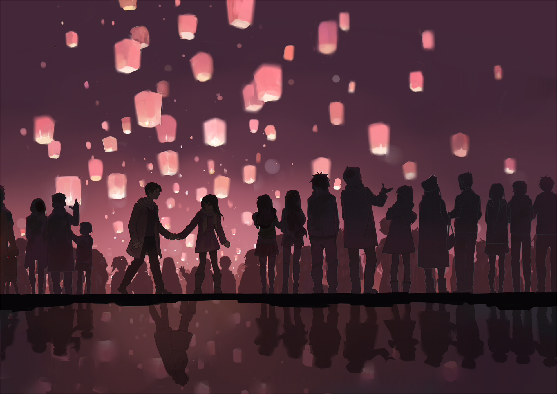 Anime 1920x1357 anime original characters lantern reflection anime girls