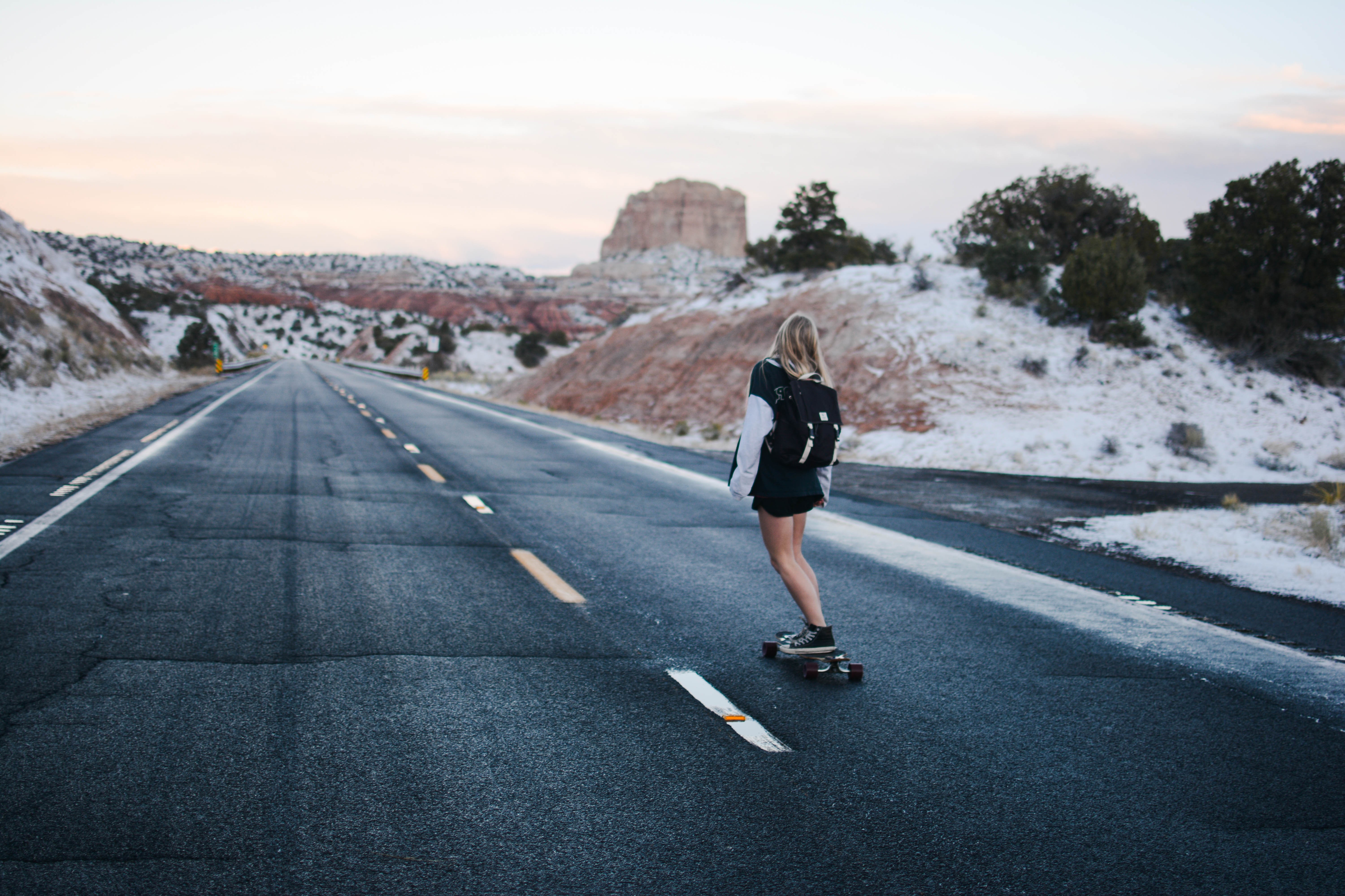 People 6000x4000 photography road landscape skateboard snow asphalt women longboard longboarding