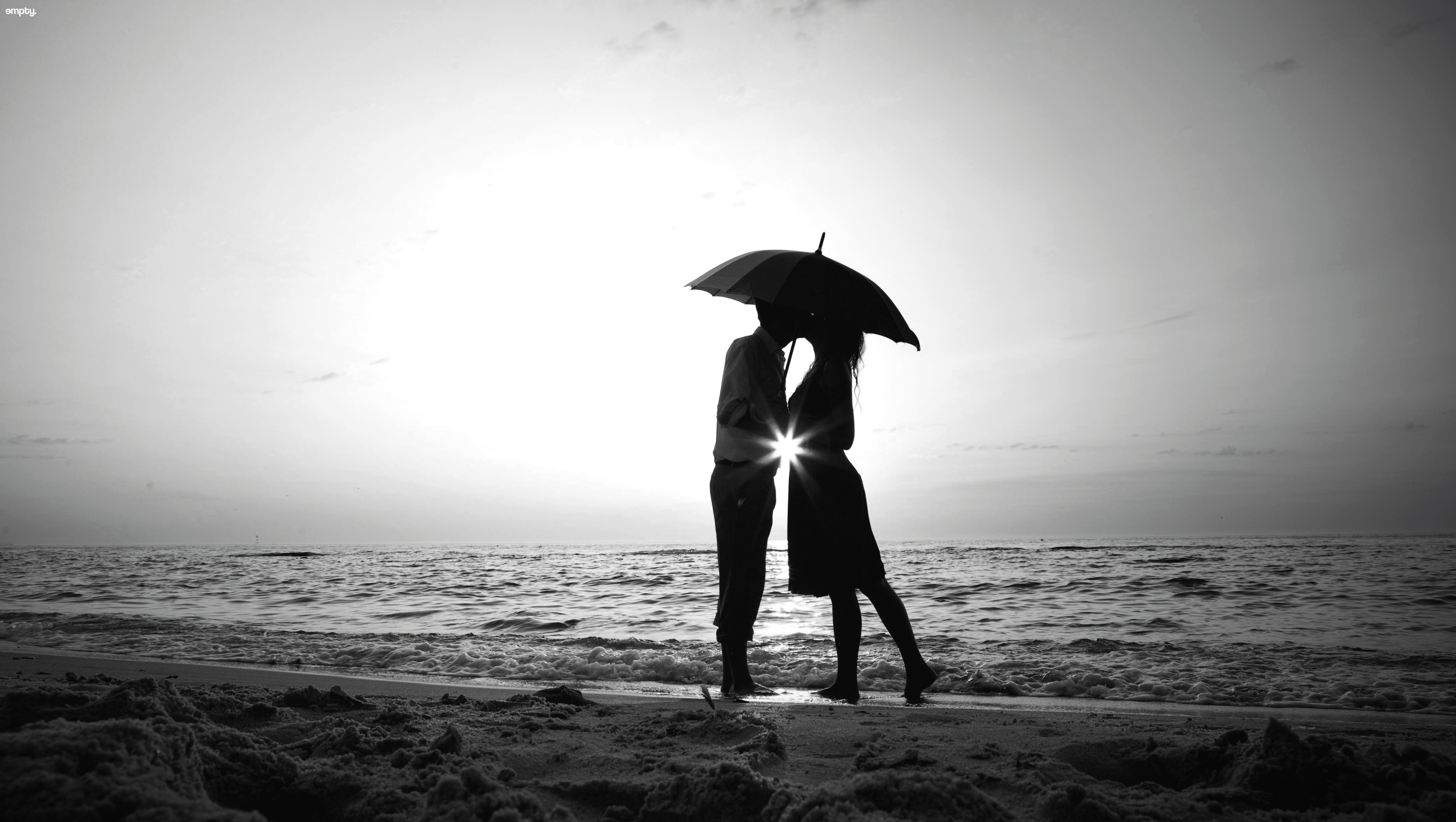 People 4160x2350 beach Sun umbrella sea men women couple monochrome