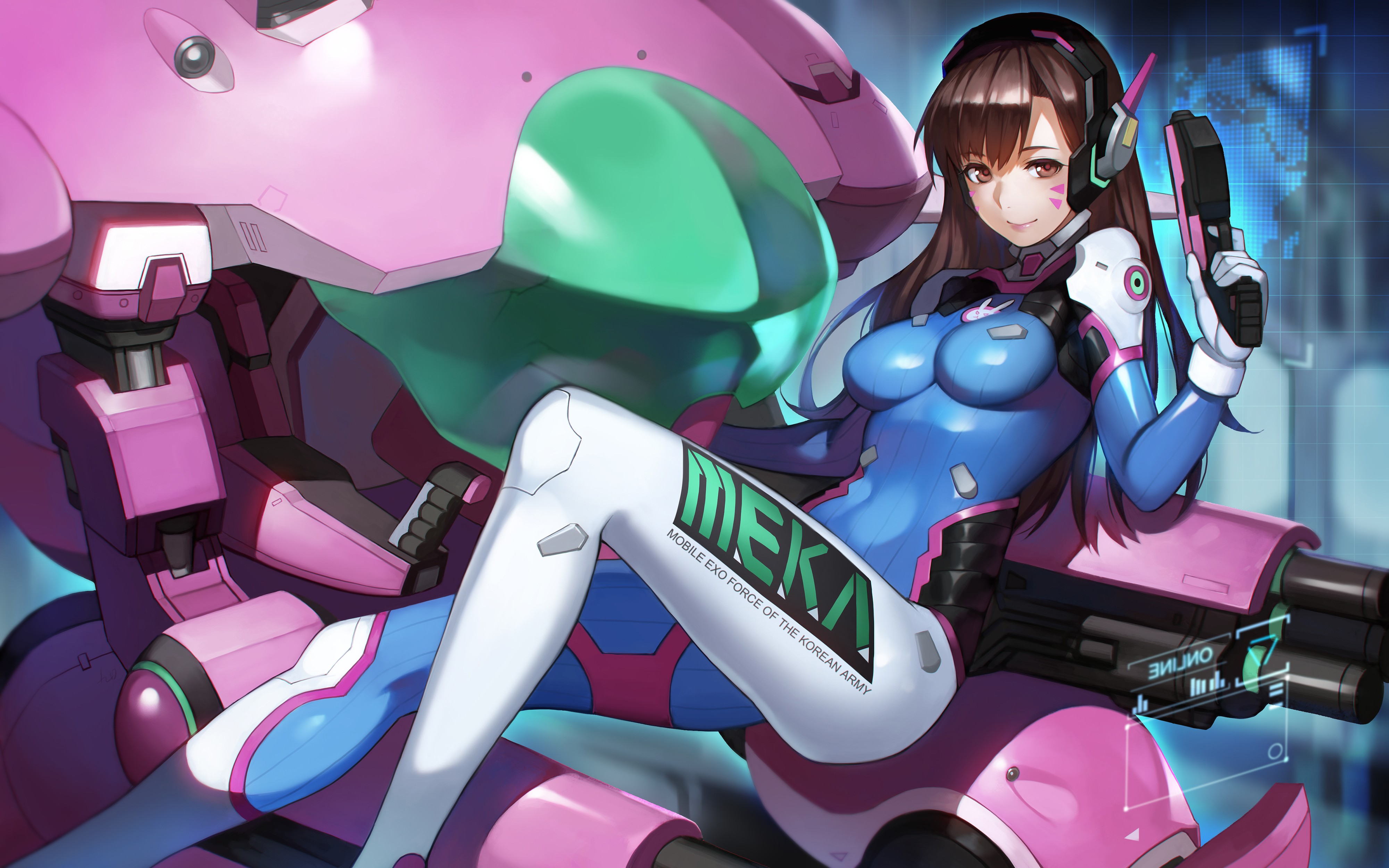 Anime 4000x2500 Overwatch D.Va (Overwatch) anime anime girls fan art Pixiv video game girls girls with guns boobs smiling PC gaming looking at viewer science fiction science fiction women brunette long hair video game characters