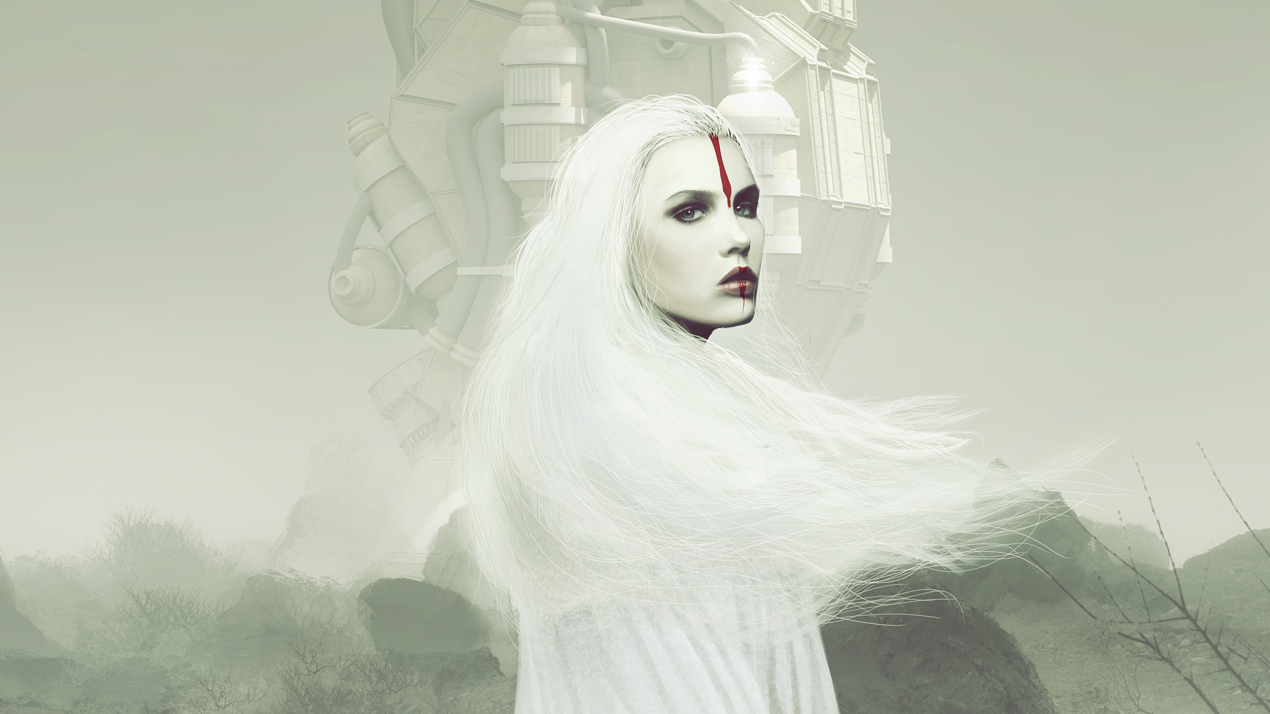 General 2560x1440 white hair pale science fiction spaceship women