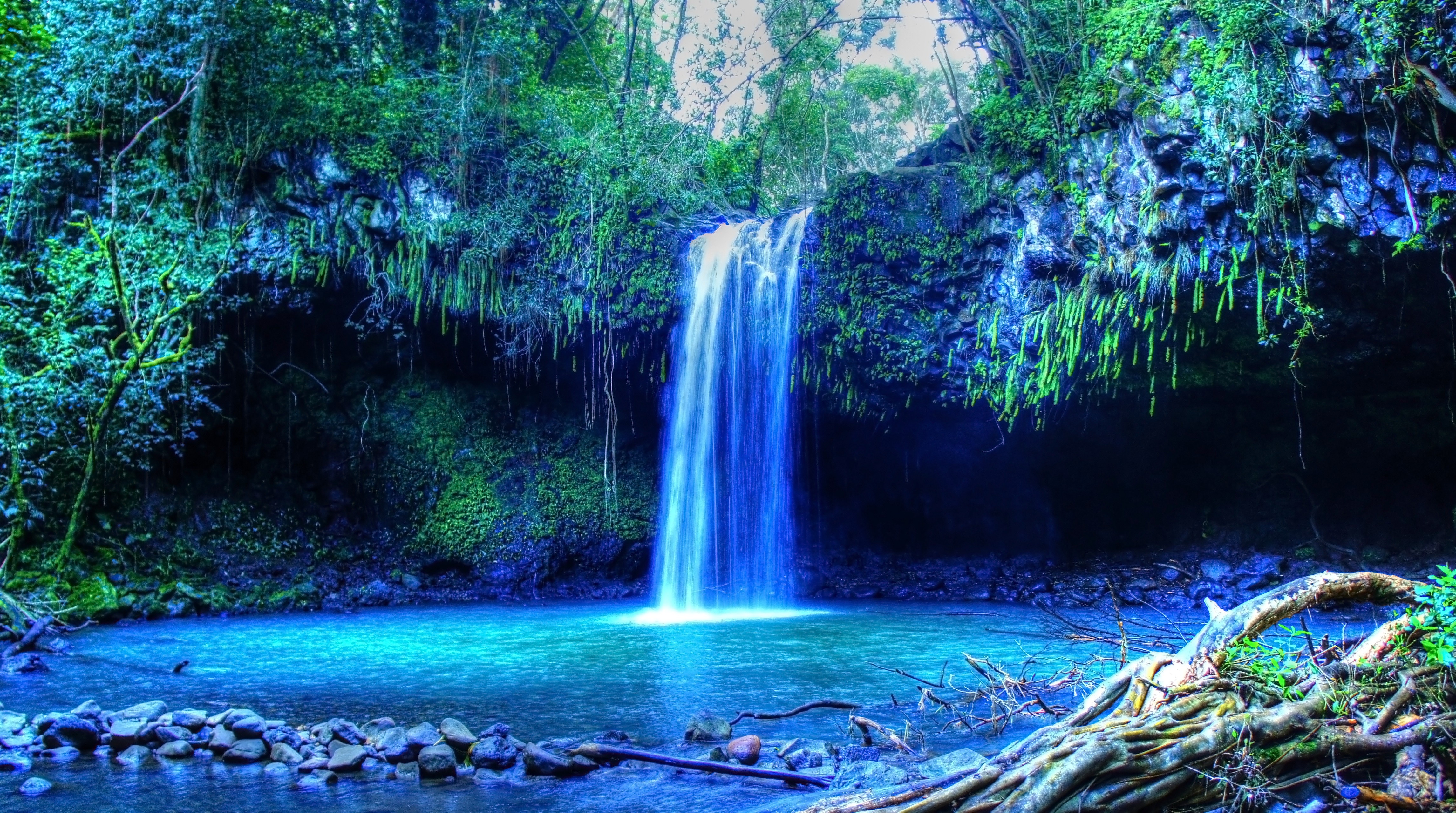 General 4582x2559 tropical water tropical forest Hawaii isle of Maui Maui palm trees beach waterfall