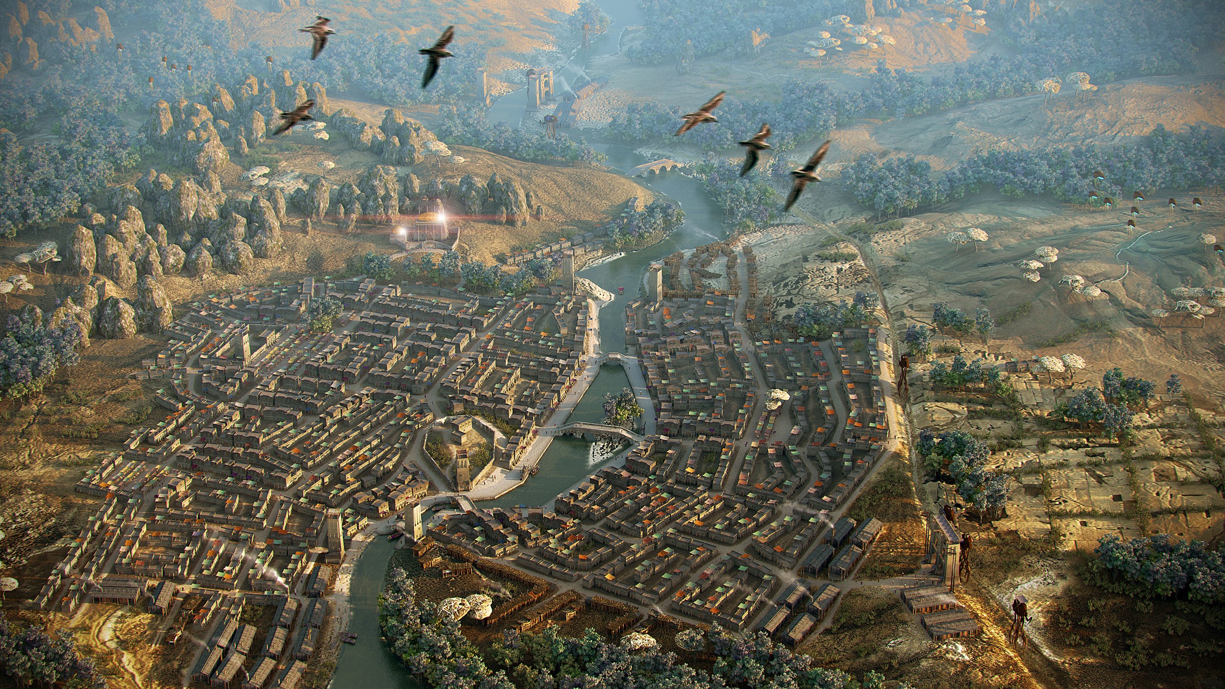 General 2500x1406 town river The Elder Scrolls III: Morrowind fantasy city fantasy town digital art
