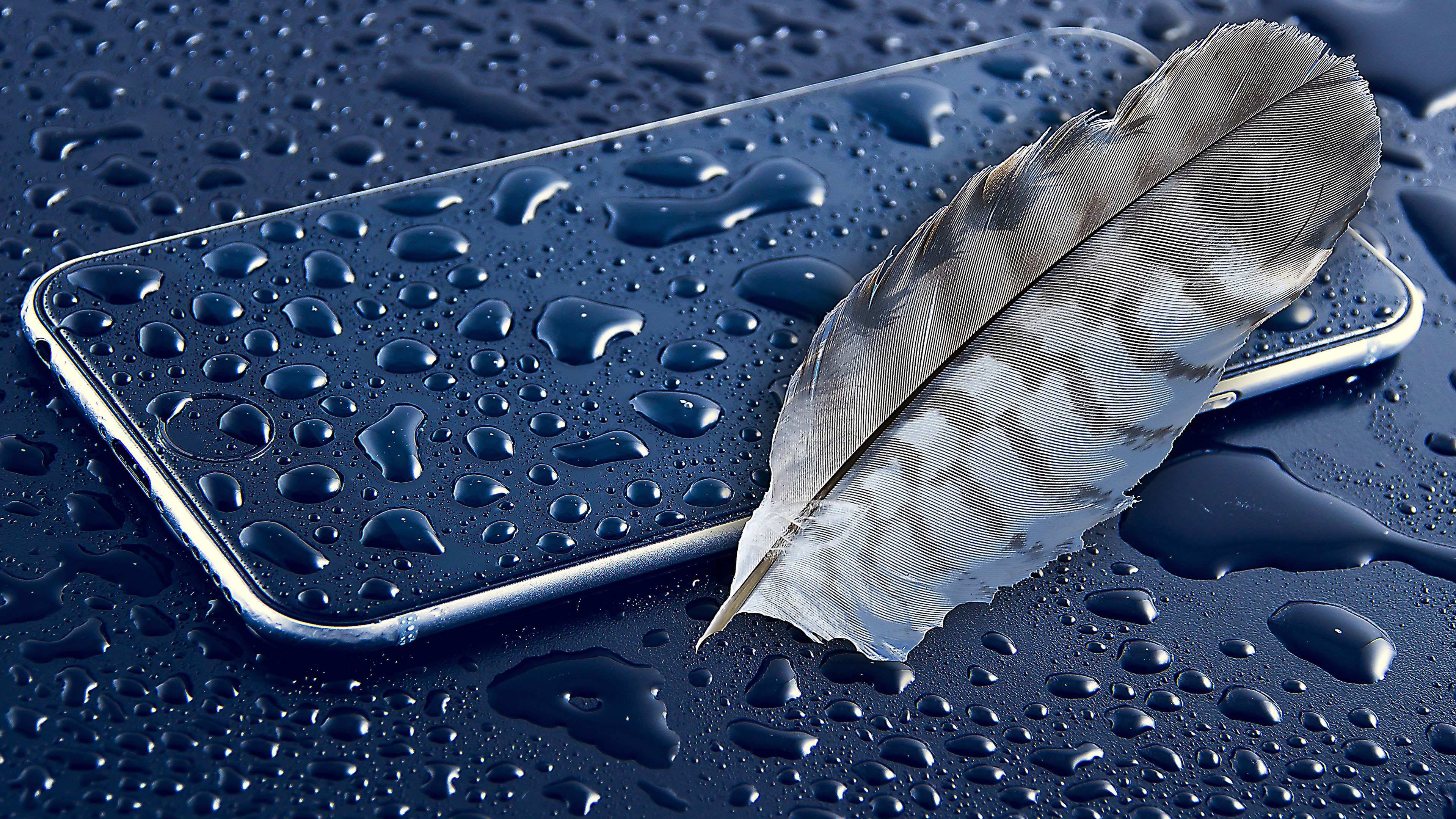 General 3840x2160 iPhone feathers blue technology water drops