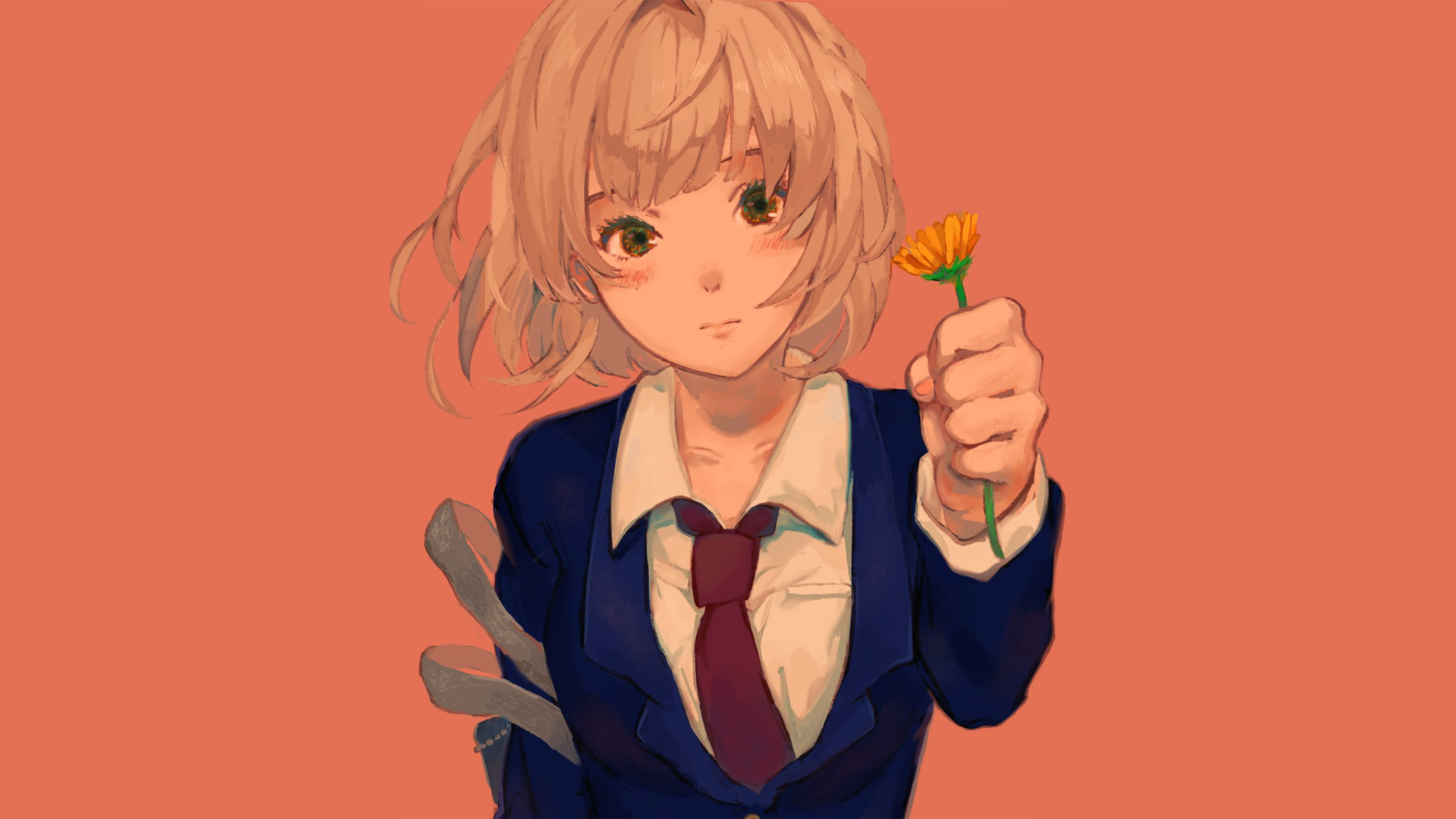 Anime 1920x1080 anime anime girls manga blonde orange orange background tie simple background