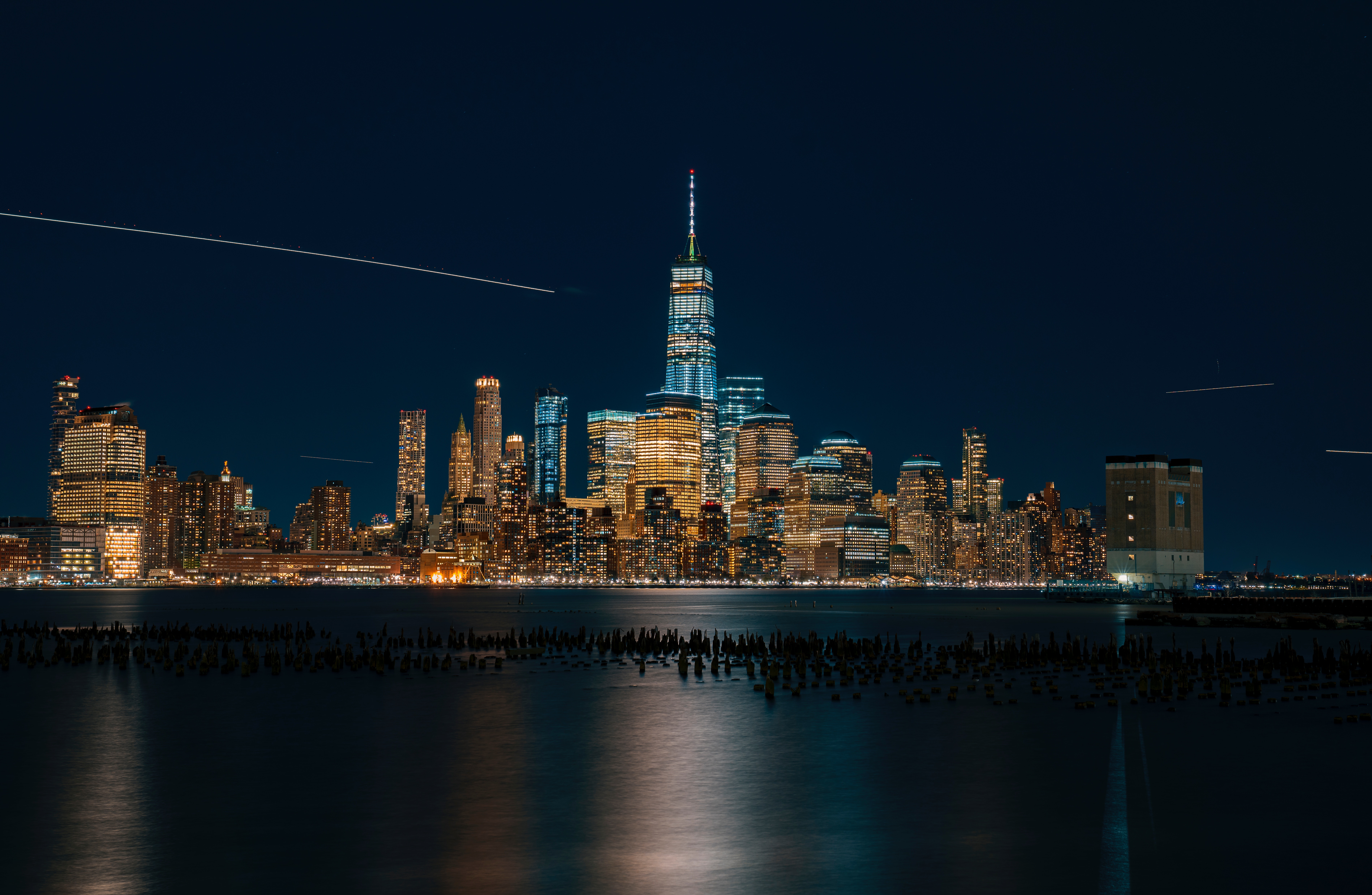 General 7593x4954 city water reflection lights New York City long exposure
