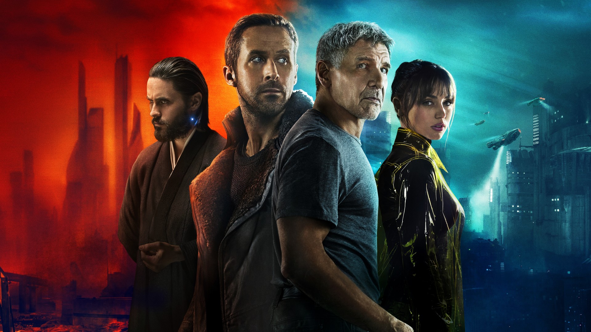 People 1920x1080 Blade Runner Blade Runner 2049 Jared Leto Harrison Ford Ryan Gosling Ana de Armas Joi Rick Deckard Officer K Niander Wallace red cyan blue actor actress movies movie characters