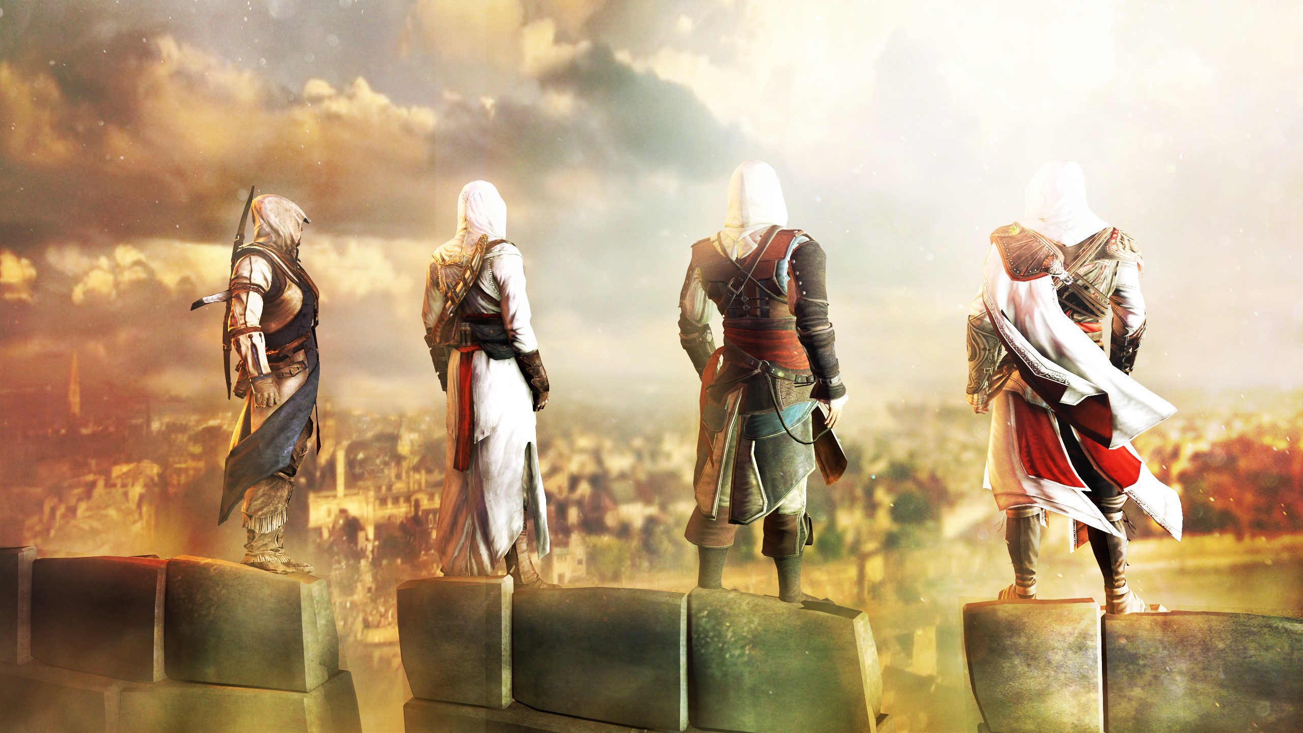 General 2560x1440 Connor Davenport Altaïr Ibn-La'Ahad Edward Kenway Ezio Auditore da Firenze Assassin's Creed CGI video games men fan art