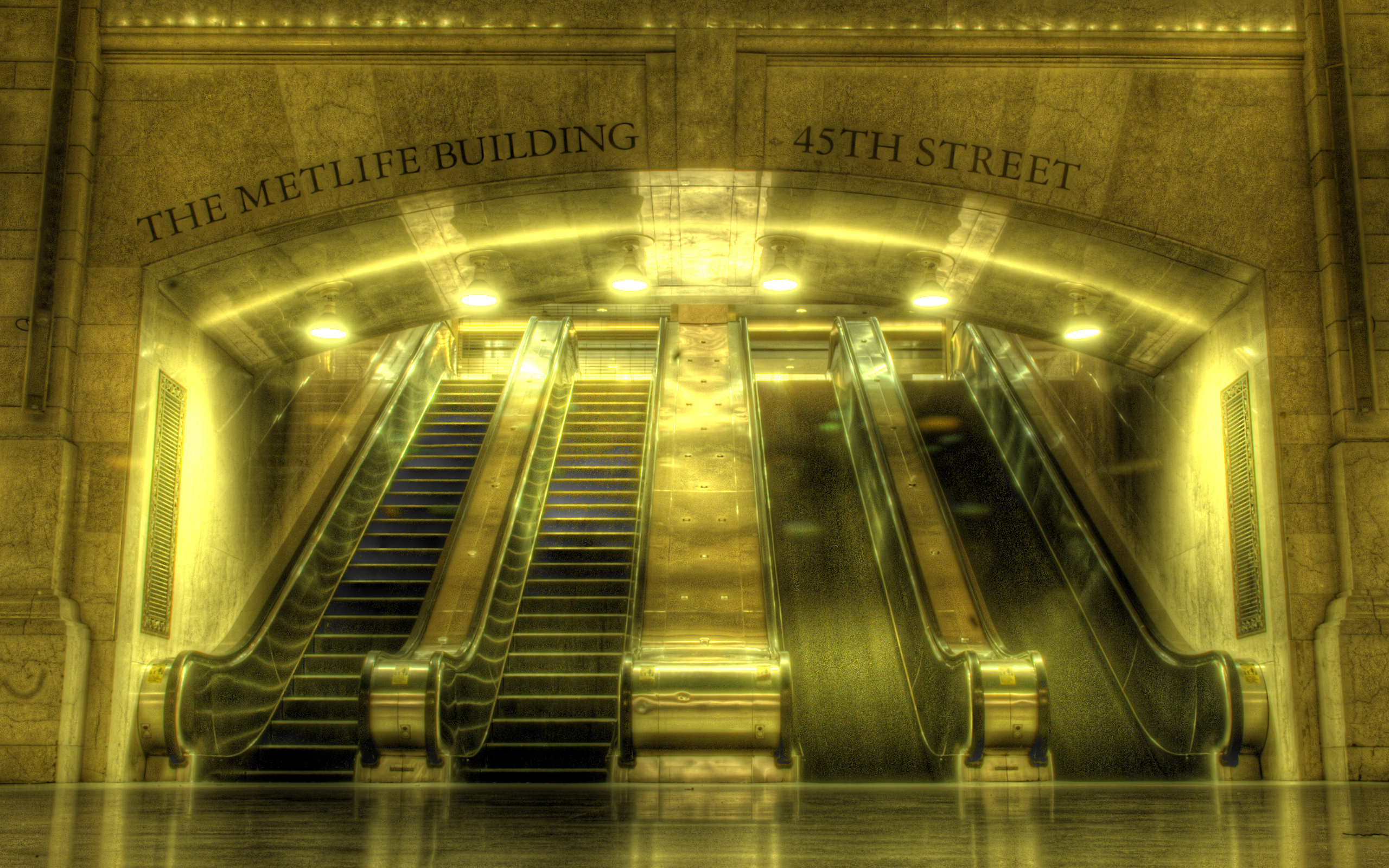 General 2560x1600 subway escalator train station New York City yellow