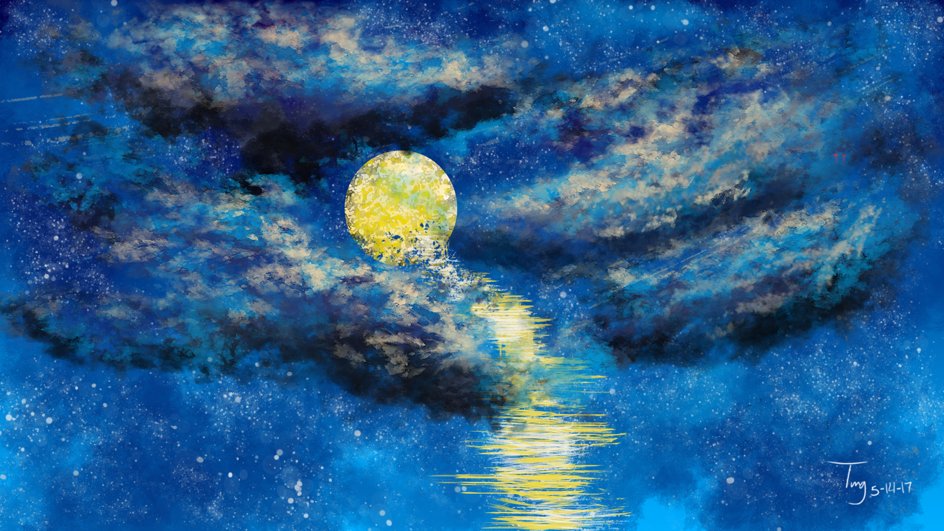 General 1920x1080 moonlight constellations sky stars artwork blue painting