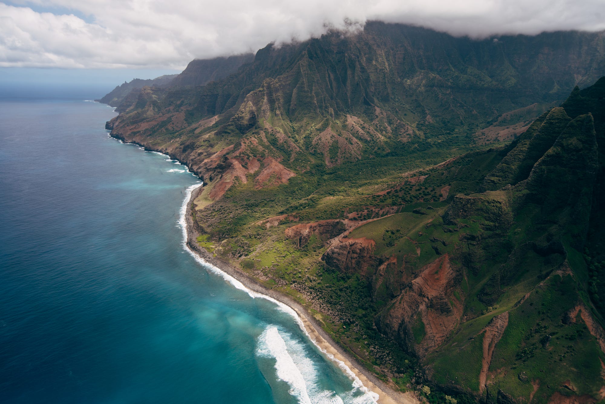 General 2000x1335 nature Hawaii landscape mountains clouds water aerial view Jurassic Park