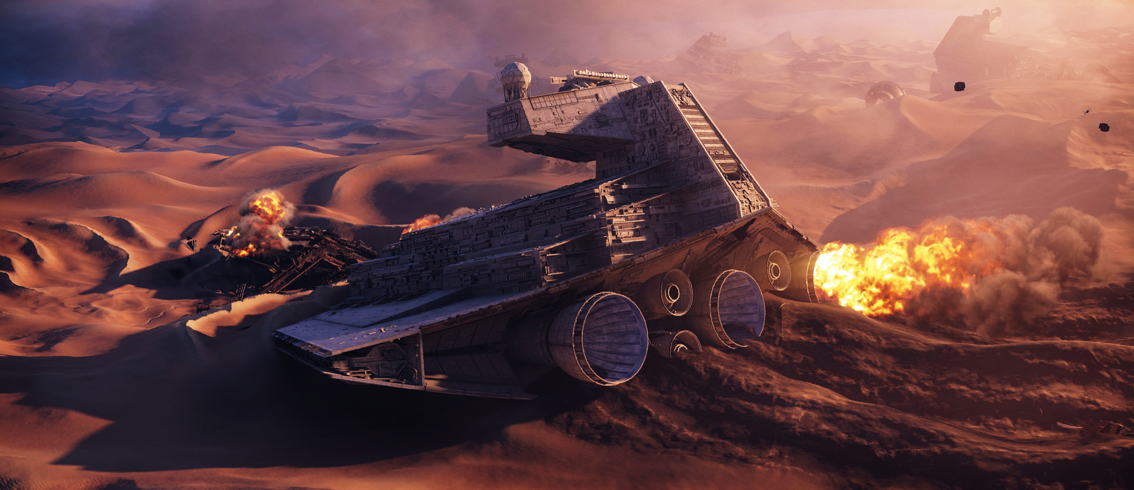 General 4800x2075 Star Wars Star Destroyer sand desert crash Star Wars Ships wreck Imperial Forces digital art TIE Fighter