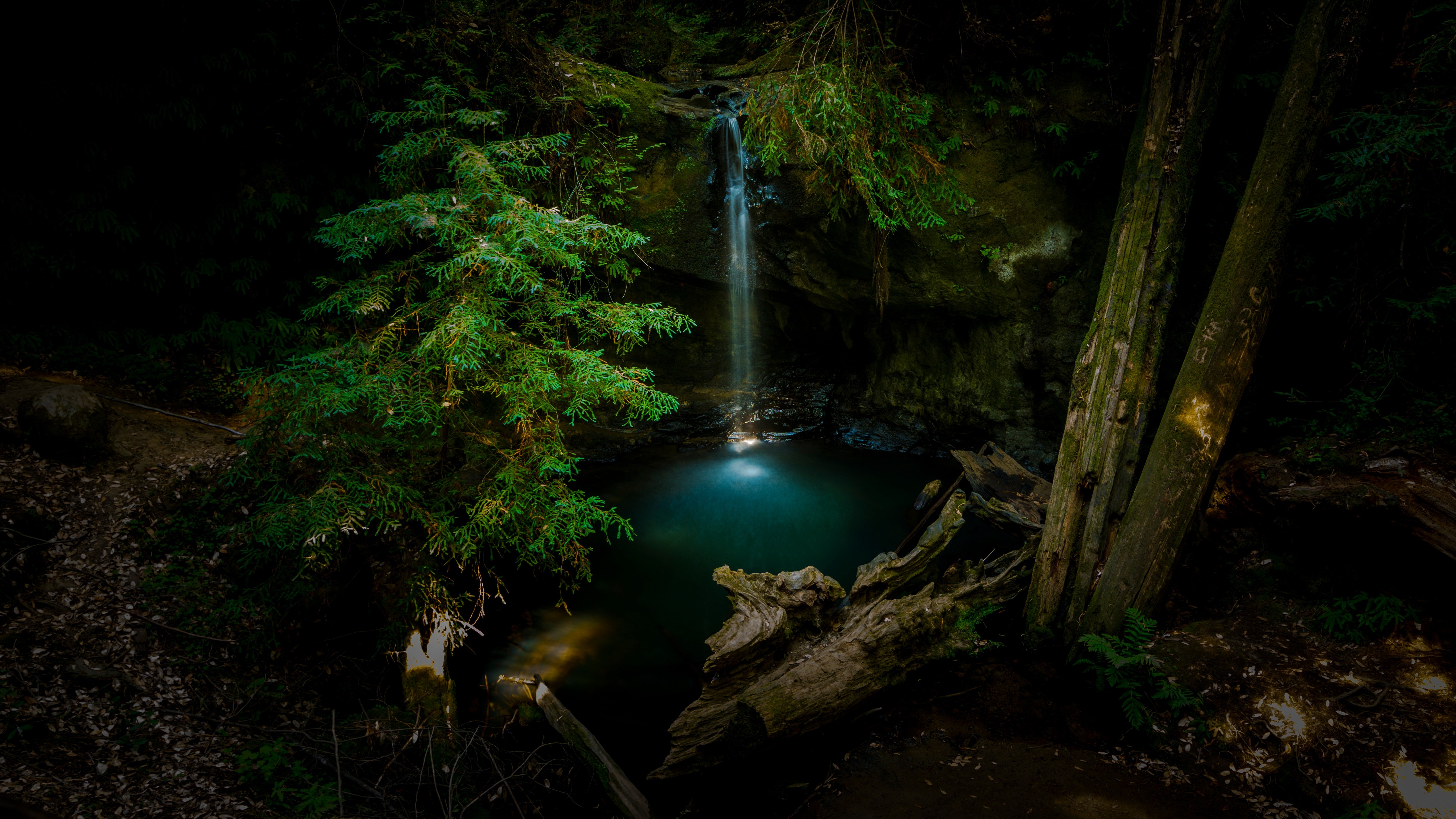 General 5799x3262 nature water trees low light waterfall