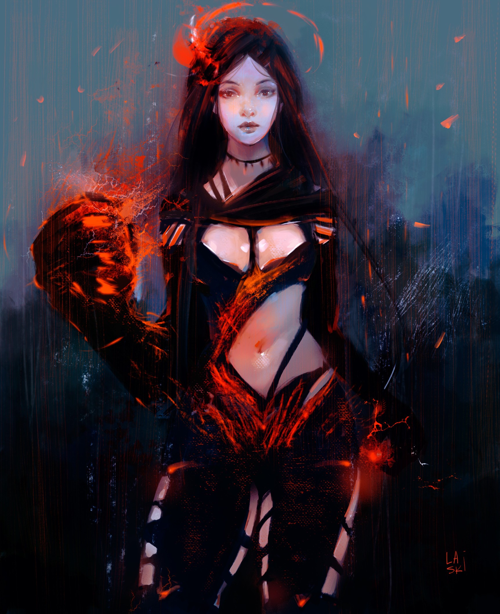 General 1724x2114 fantasy art magic boobs black red belly fantasy girl digital art portrait display