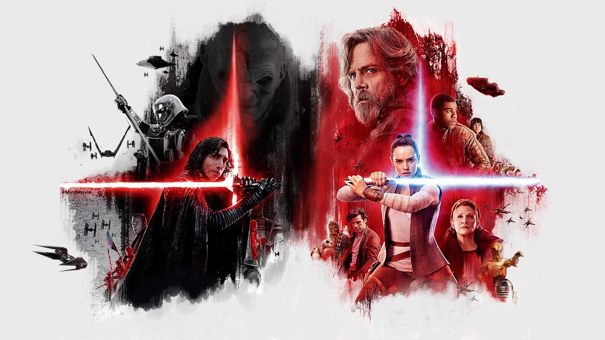 General 2100x1181 fan art Star Wars: The Last Jedi movies Rey (Star Wars) Luke Skywalker Leia Organa Kylo Ren lightsaber