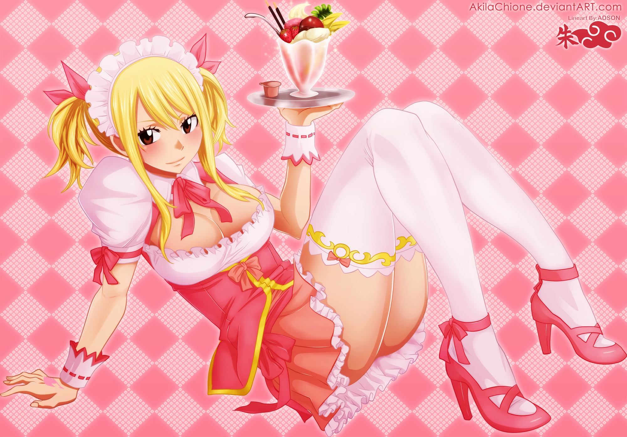 Anime 2000x1395 Fairy Tail anime anime girls big boobs miniskirt blonde boobs stockings legs