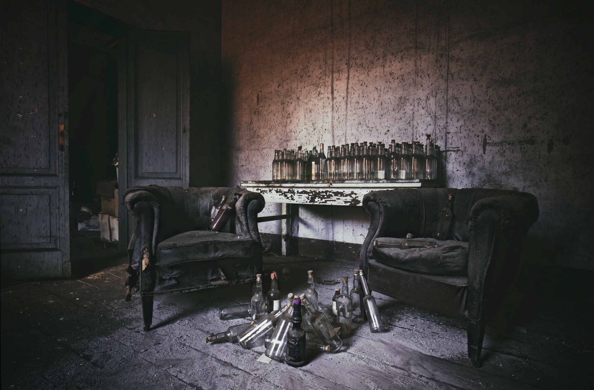 General 1920x1261 dark ruins chair old bottles