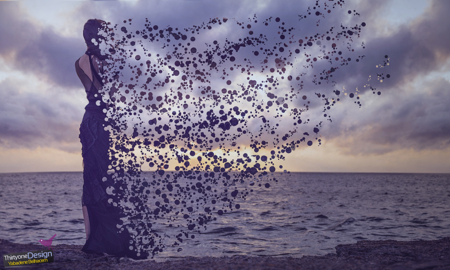 General 1874x1125 women landscape outdoors dispersion black dress sea violet
