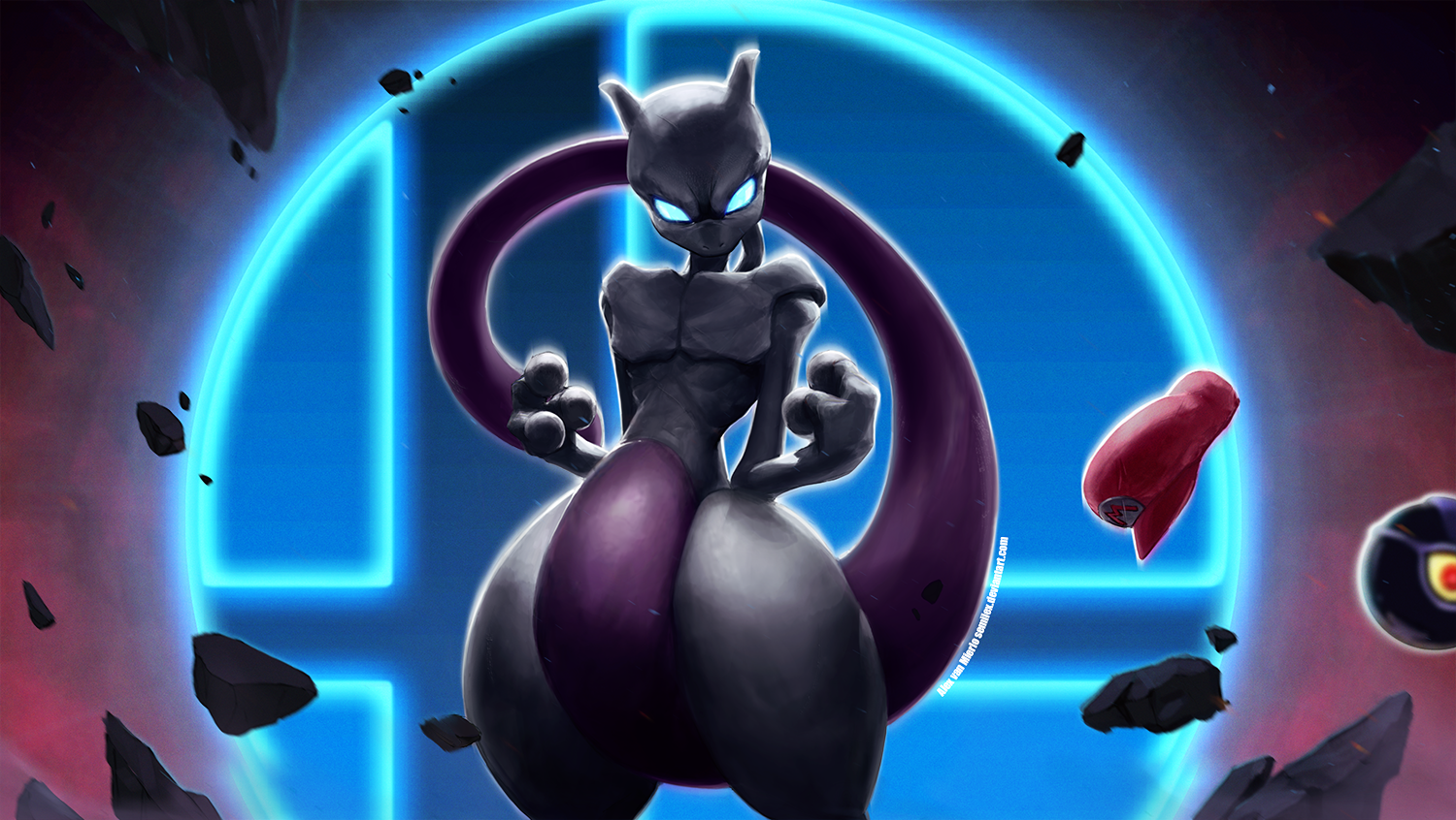 Anime 1500x846 Pokémon Mewtwo blue eyes tail anime Super Smash Brothers