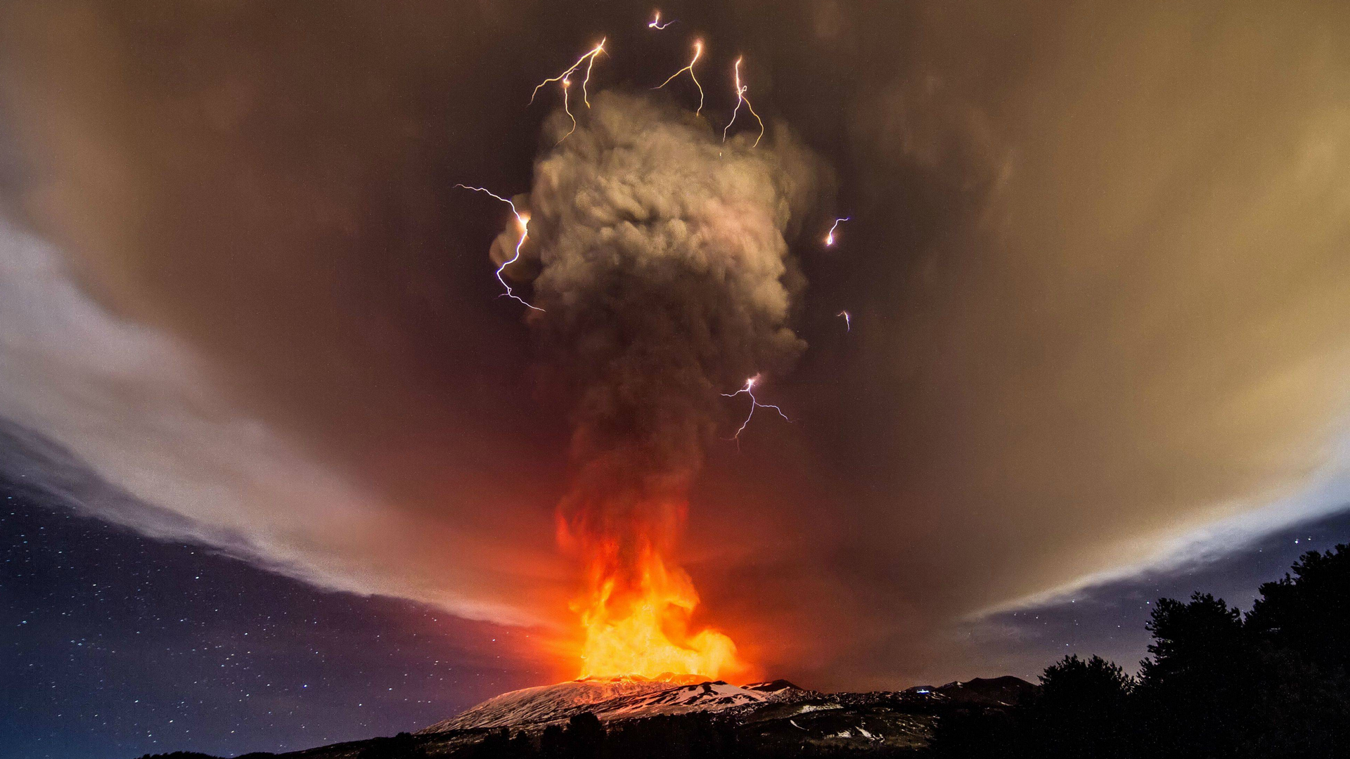 General 1920x1080 volcanic eruption lava lightning storm fire smoke sky nature