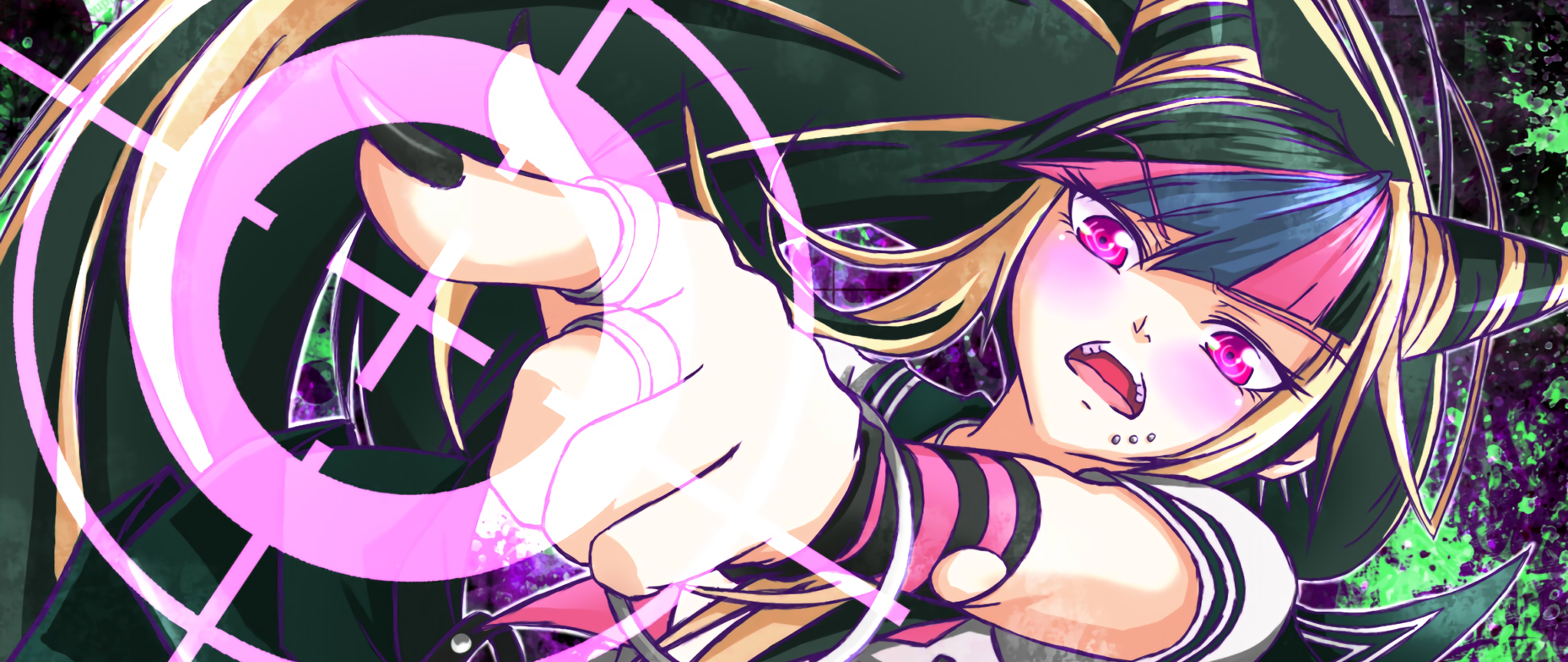 Anime 2560x1080 Danganronpa anime girls pink eyes anime open mouth fingers black nails angry face