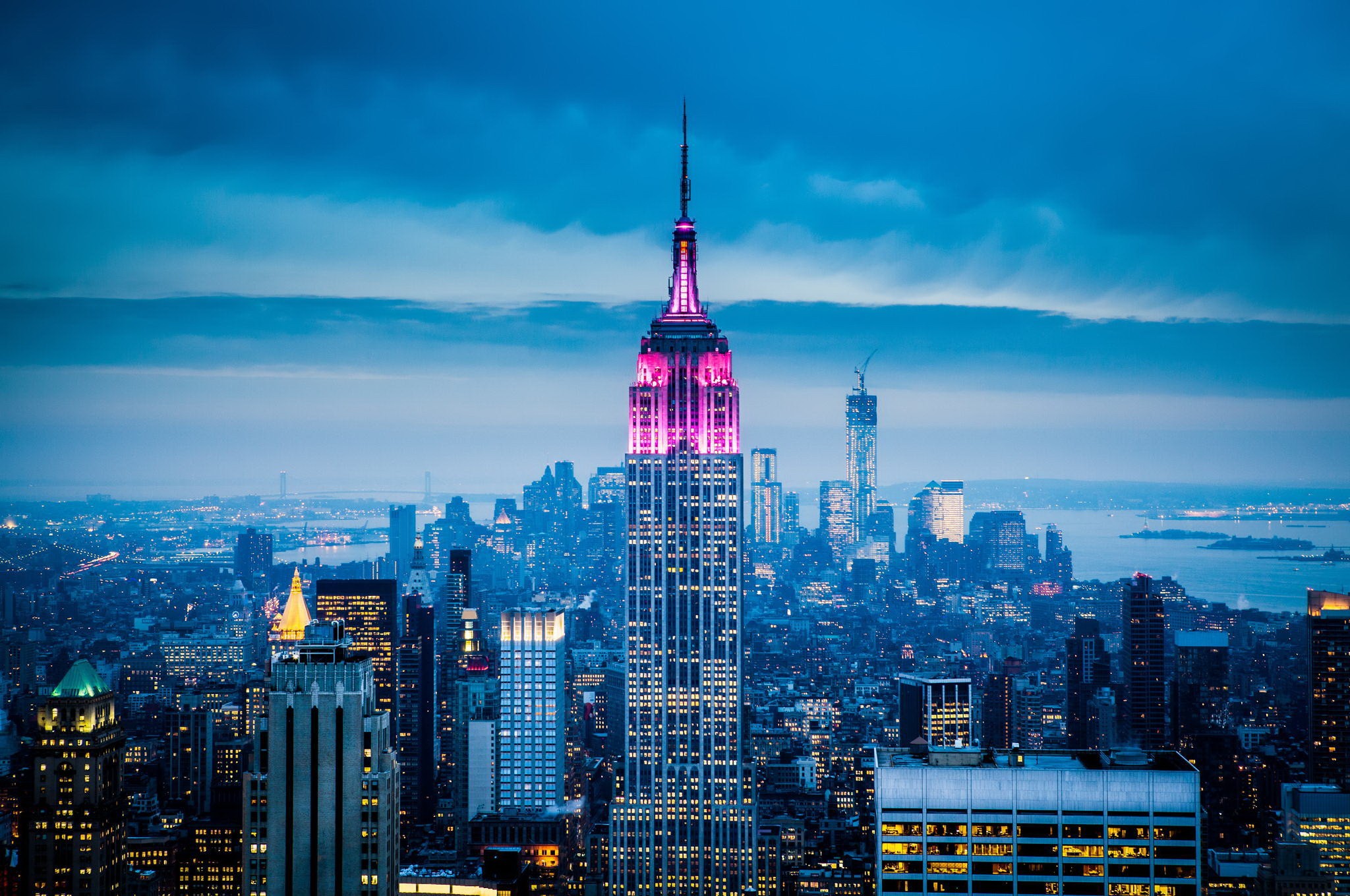 General 2048x1359 sky city New York City city lights Empire State Building blue USA cityscape