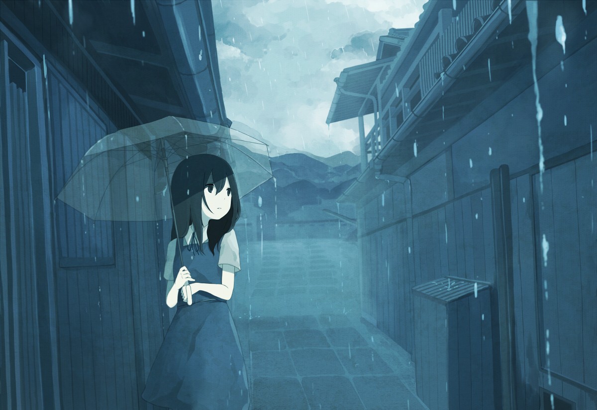 Anime 1200x825 anime girls umbrella rain black hair