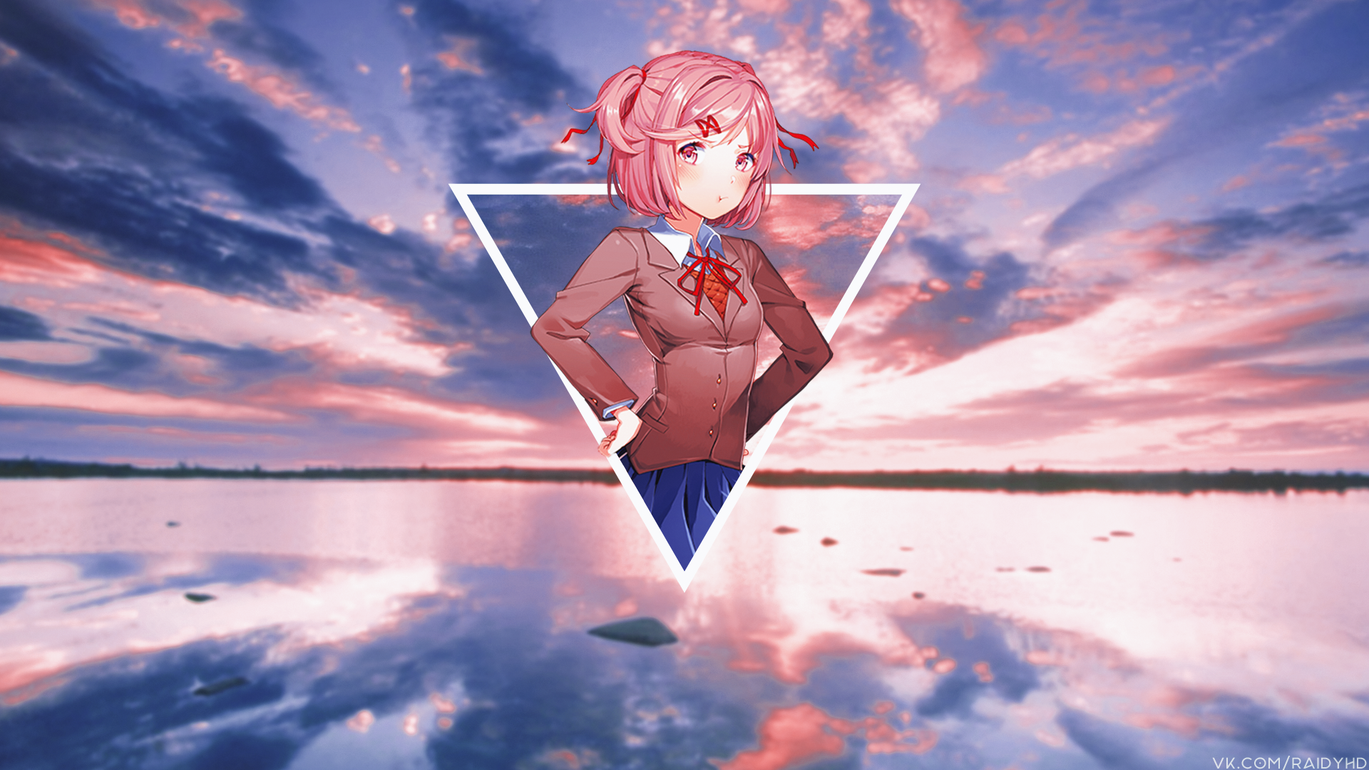 Anime 1920x1080 anime anime girls picture-in-picture Doki Doki Literature Club Natsuki (Doki Doki Literature Club) visual novel watermarked