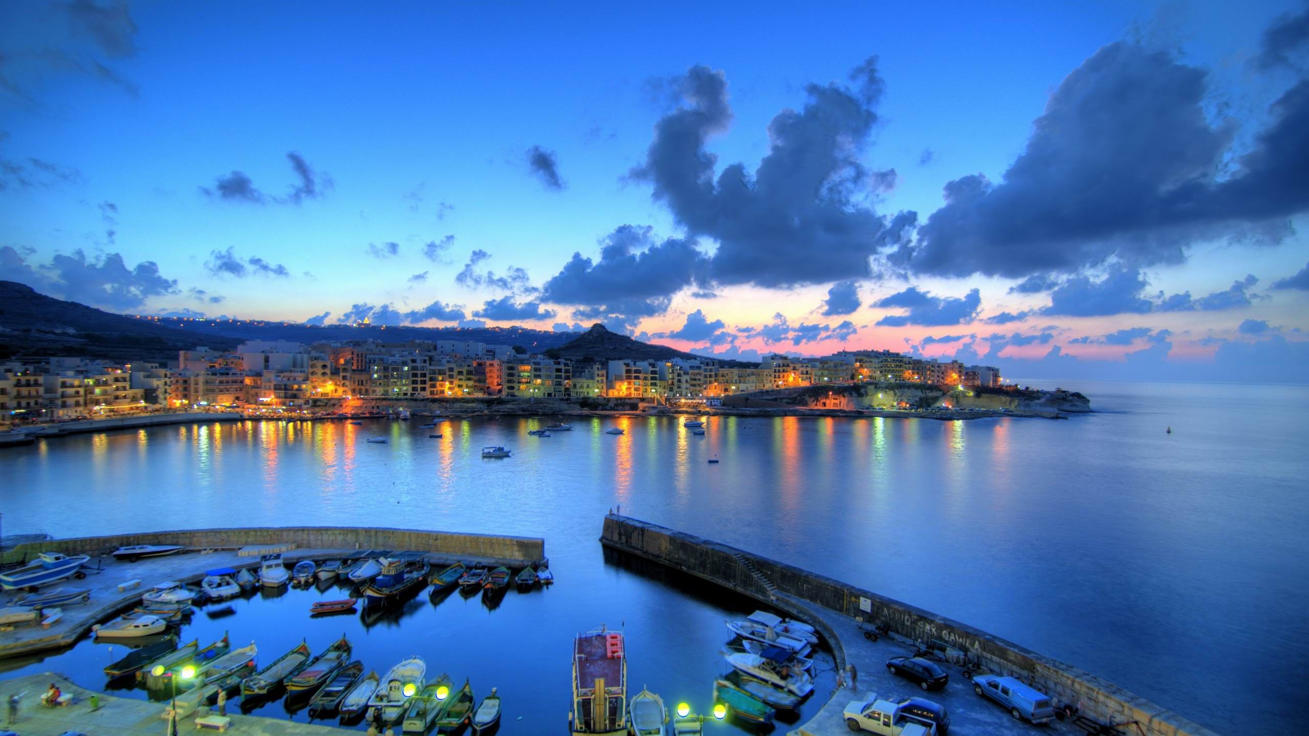 General 2560x1440 photography cityscape Malta ports boat sea panorama
